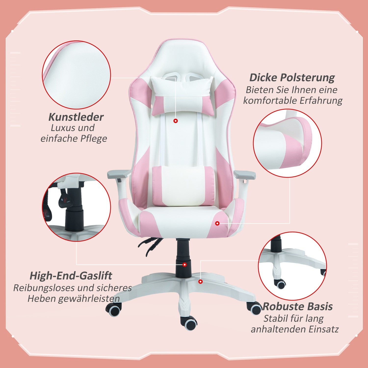 Ergonomische gamingstoel, luie stoel met lendensteun