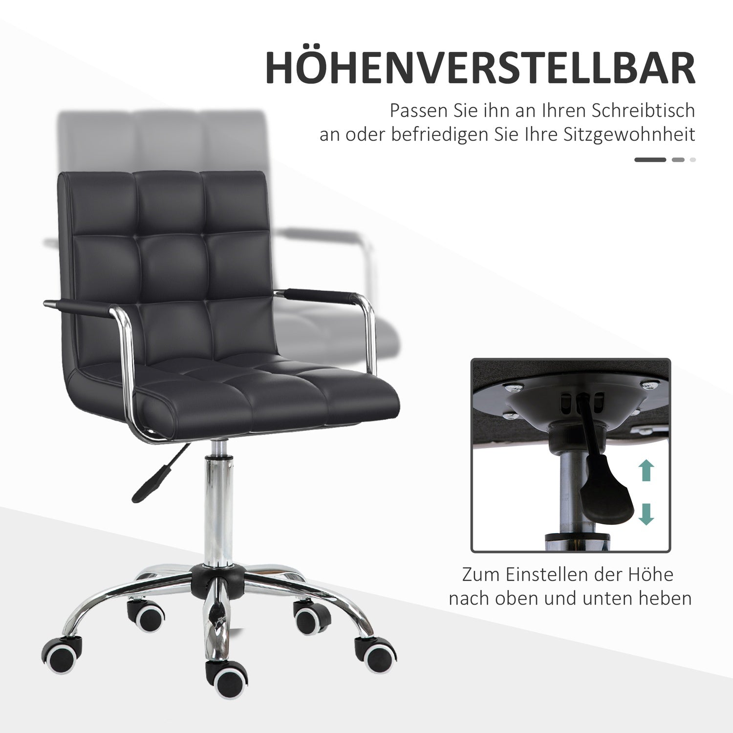 Ergonomisk ställbar kontorsstol med armstöd, 46-61H cm