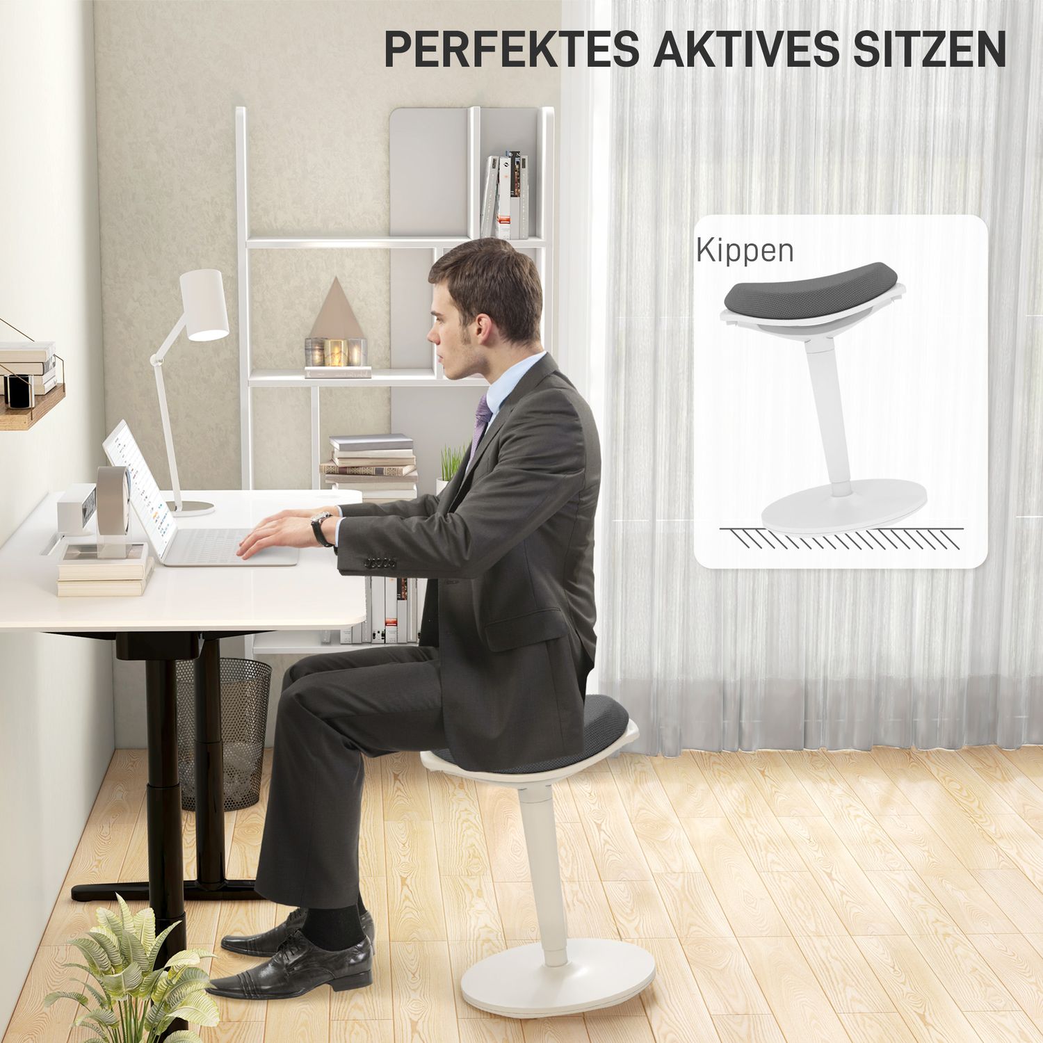 Sgabello girevole ergonomico – regolabile in altezza, mesh grigia