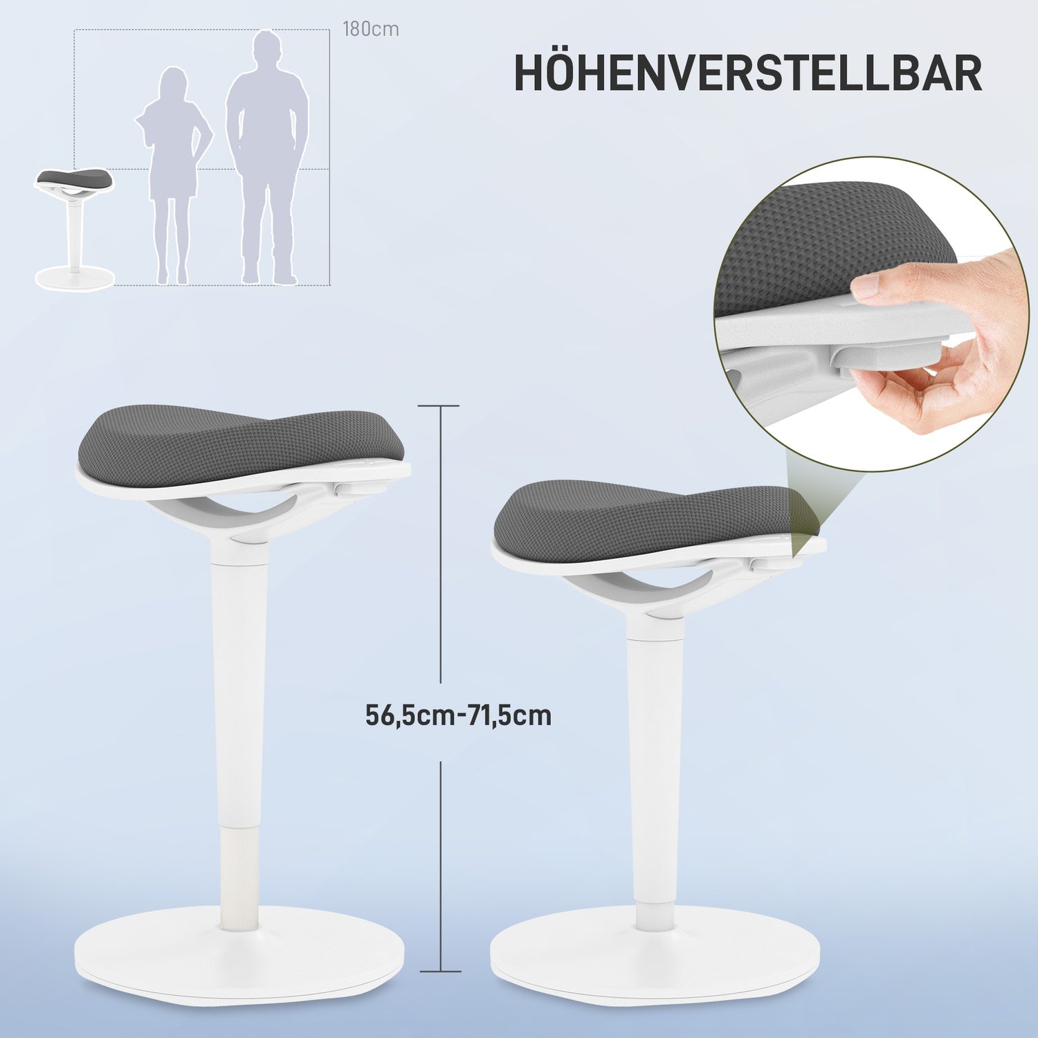 Sgabello girevole ergonomico – regolabile in altezza, mesh grigia