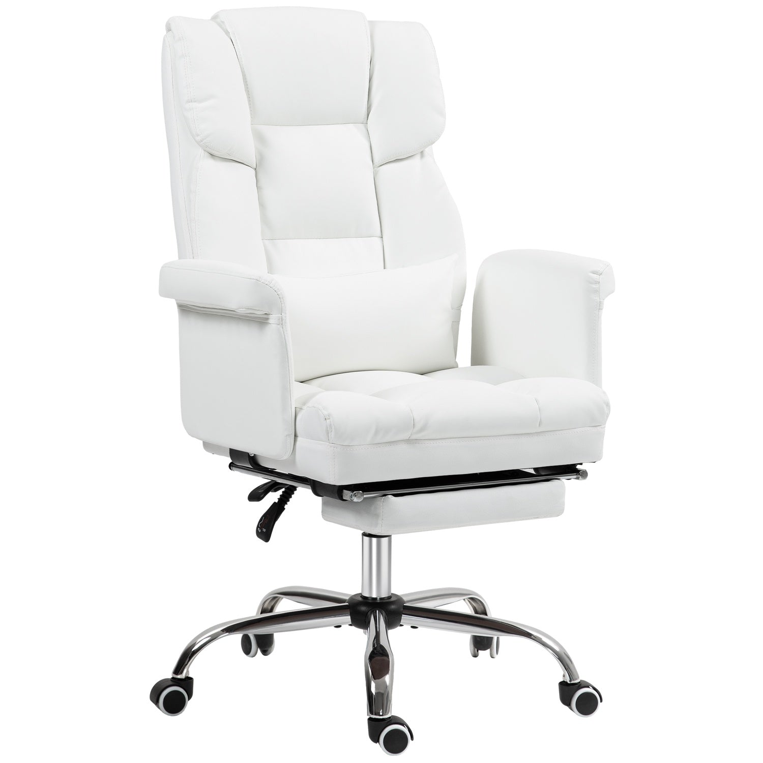 Sedia da ufficio ergonomica bianca, reclinabile e girevole, supporto lombare