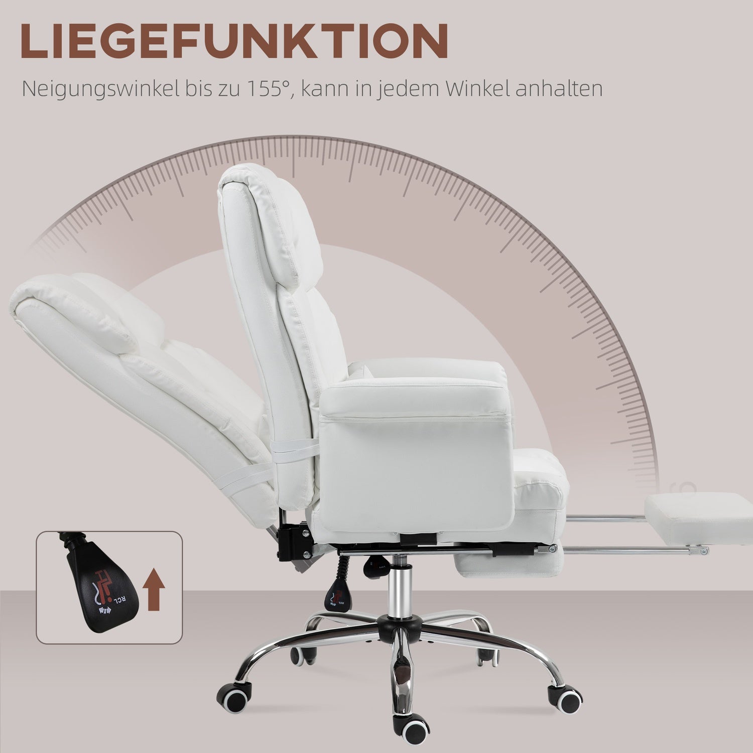 Sedia da ufficio ergonomica bianca, reclinabile e girevole, supporto lombare