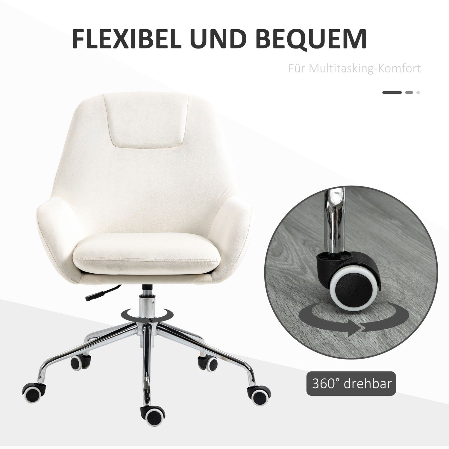 Ergonomische draaibare bureaustoel, in hoogte verstelbaar, fluweel crèmekleurig