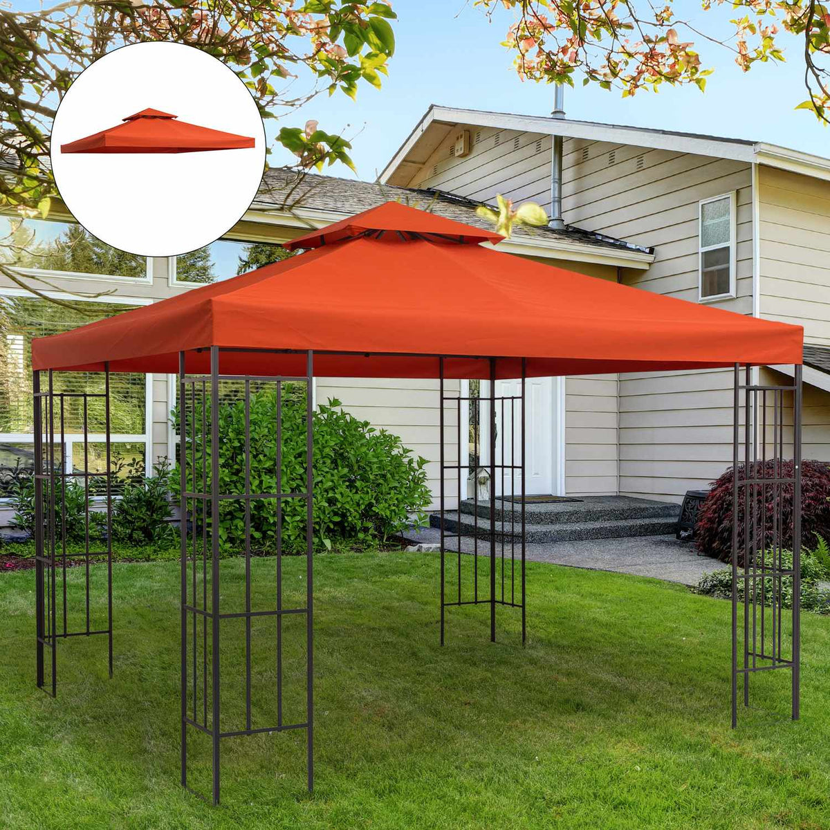 Vervangend dak voor gazebo, roestrood polyester, 3x3M