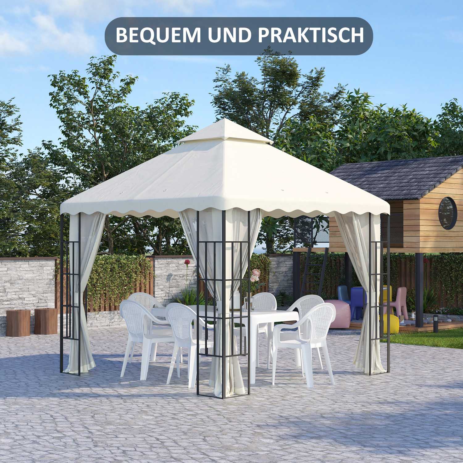 Vervangingsdoek voor tuinpaviljoen, 3x3M, crèmewitte hoes