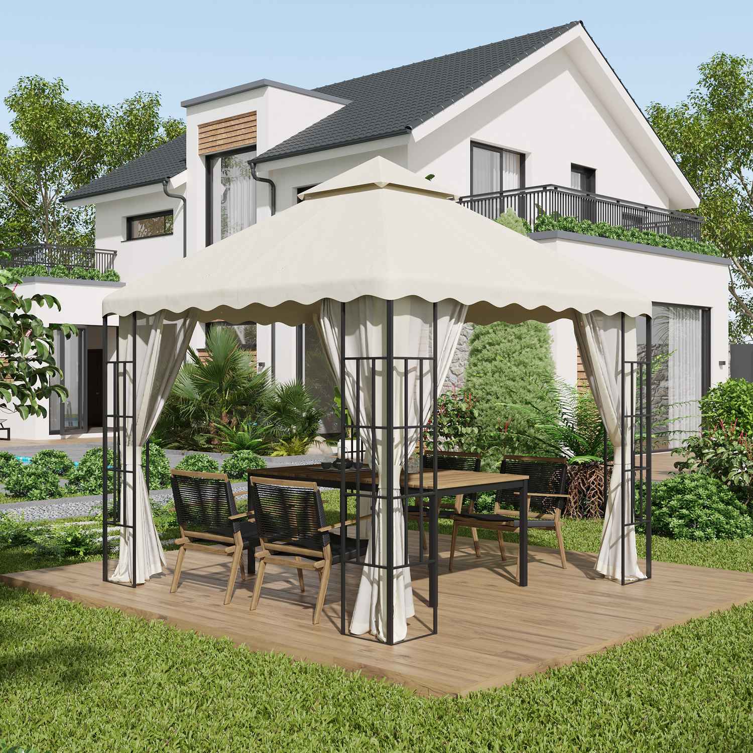 Vervangingsdoek voor tuinpaviljoen, 3x3M, crèmewitte hoes