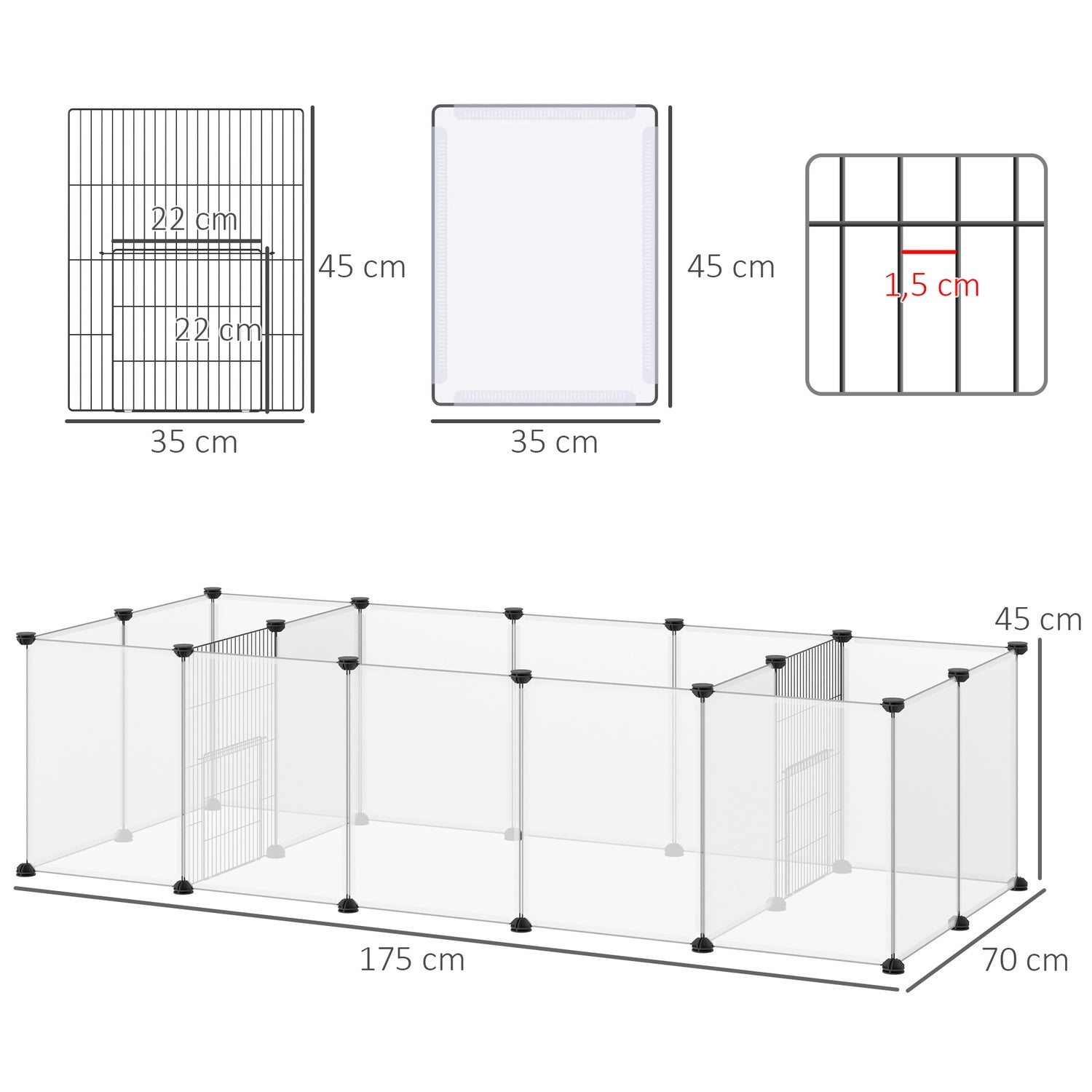 Uitbreidbare caviakooi van wit staal met 18 panelen