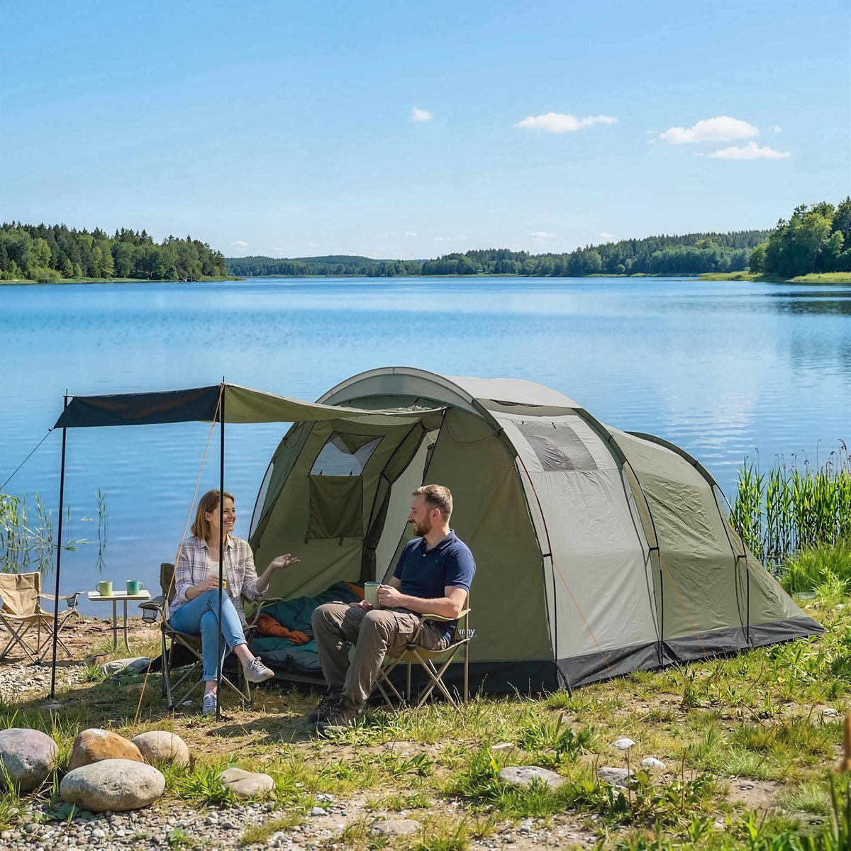 Familiekampeertent voor 3-4 personen, waterdicht tot 3000 mm, groen