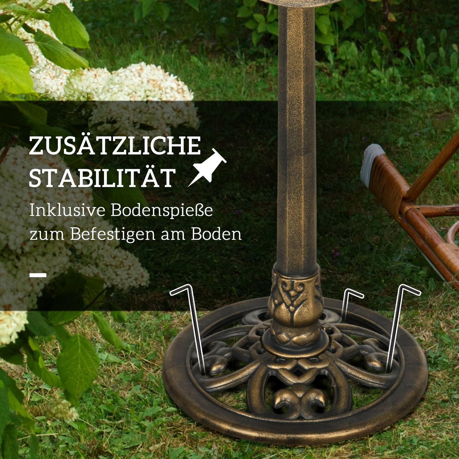 Vogelbad van brons met statief, 71 cm, Lotus Leaf Design