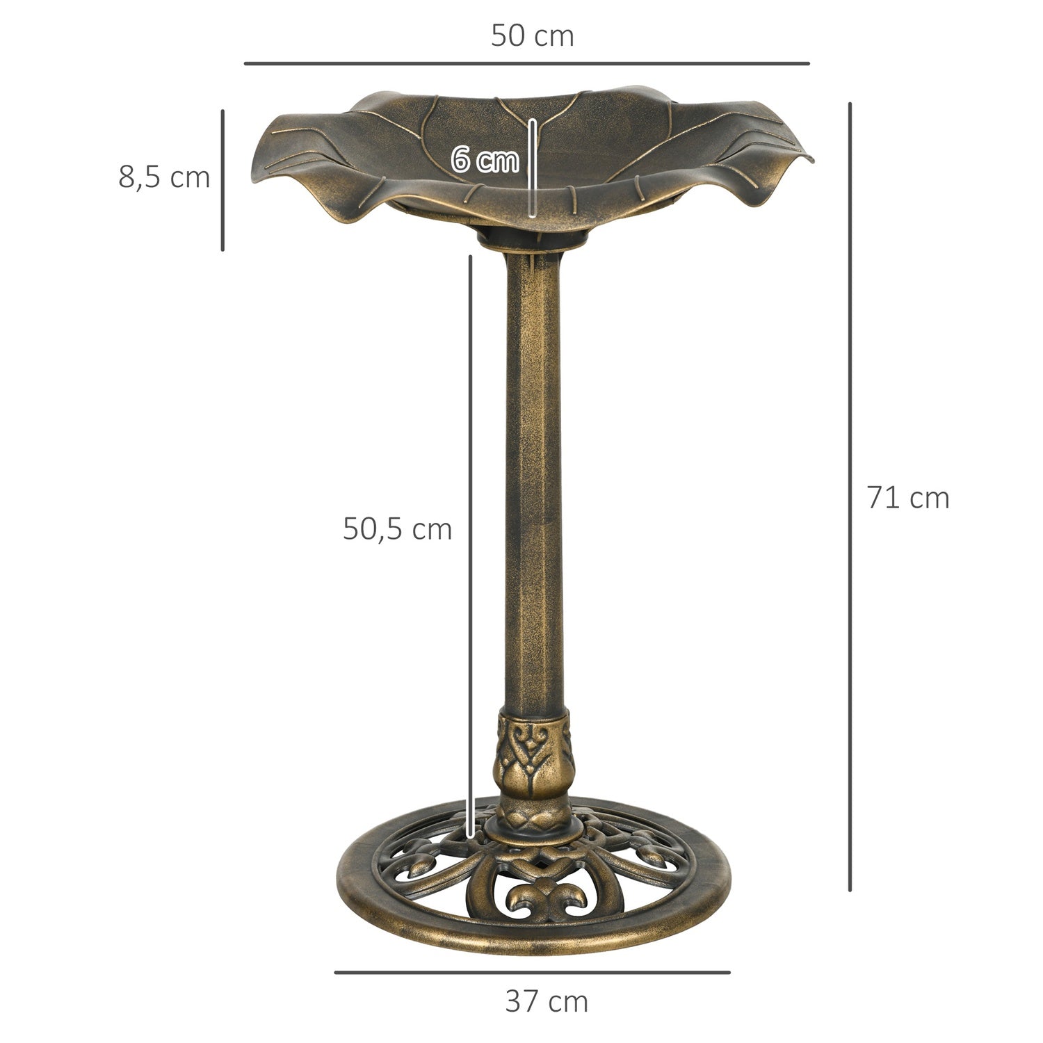 Vogelbad van brons met statief, 71 cm, Lotus Leaf Design