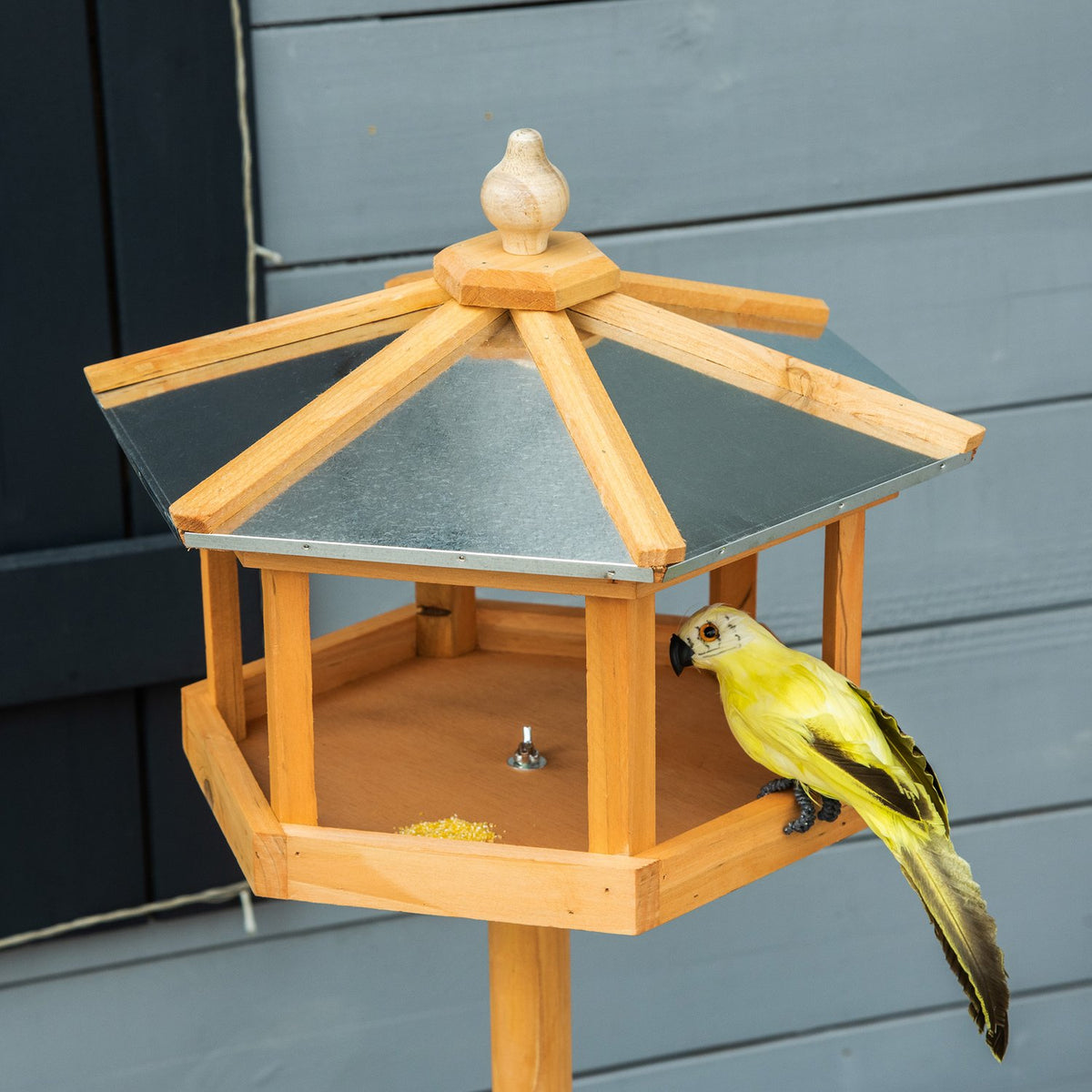 Vogelhuisje met standaard en zinken dak, 113x40x40 cm