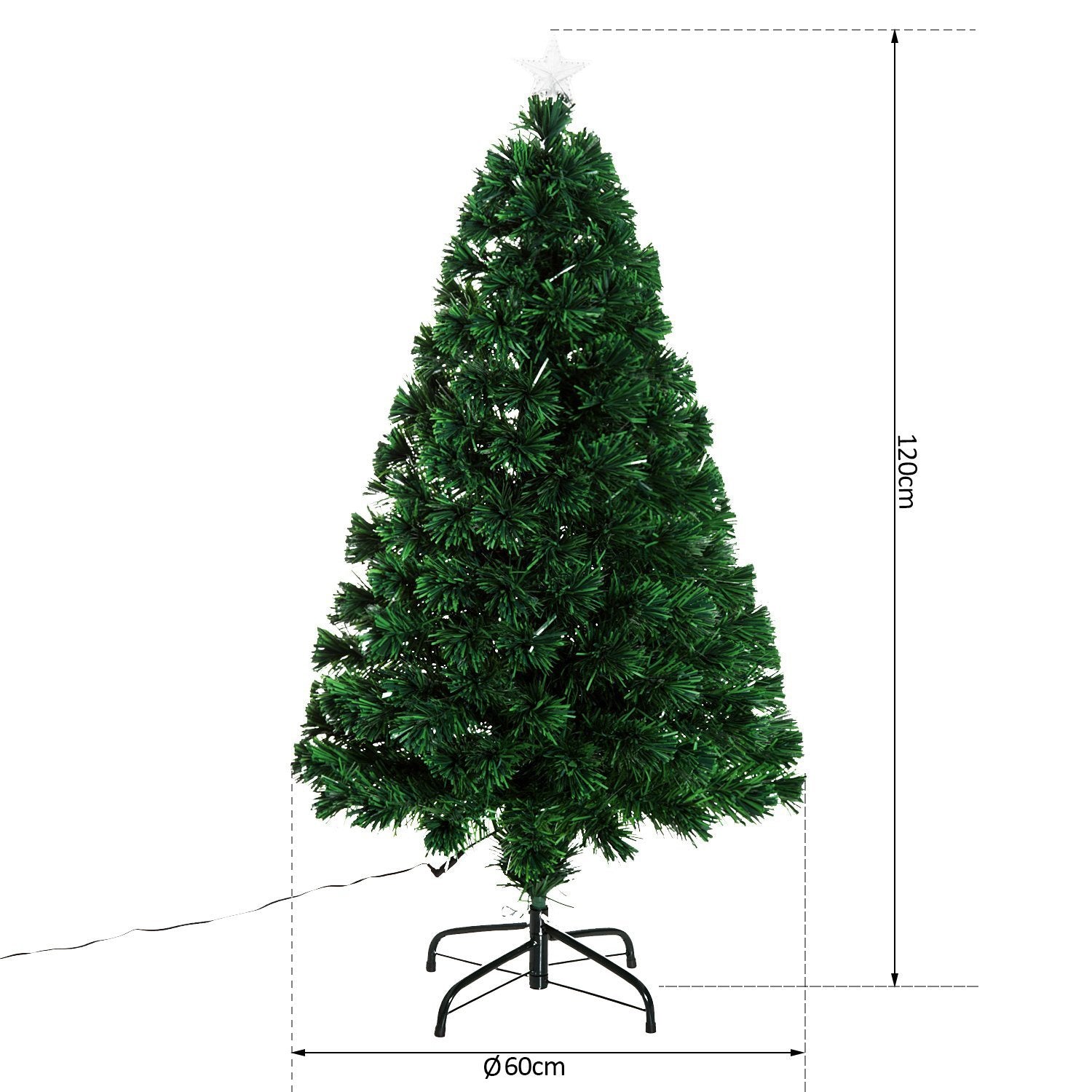 Glasvezelkerstboom met ledverlichting, 120 cm