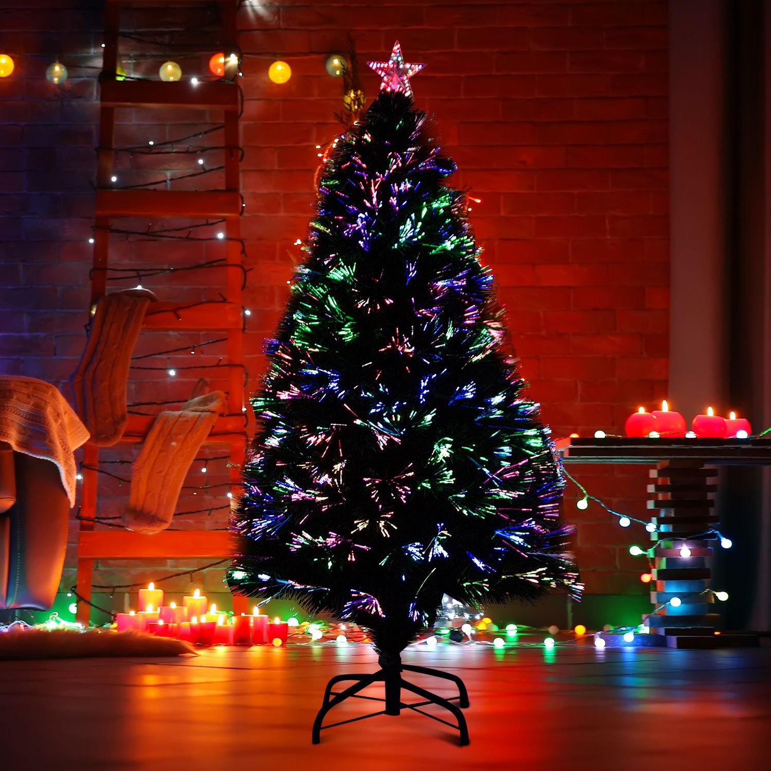 Glasvezelkerstboom met ledverlichting, 120 cm