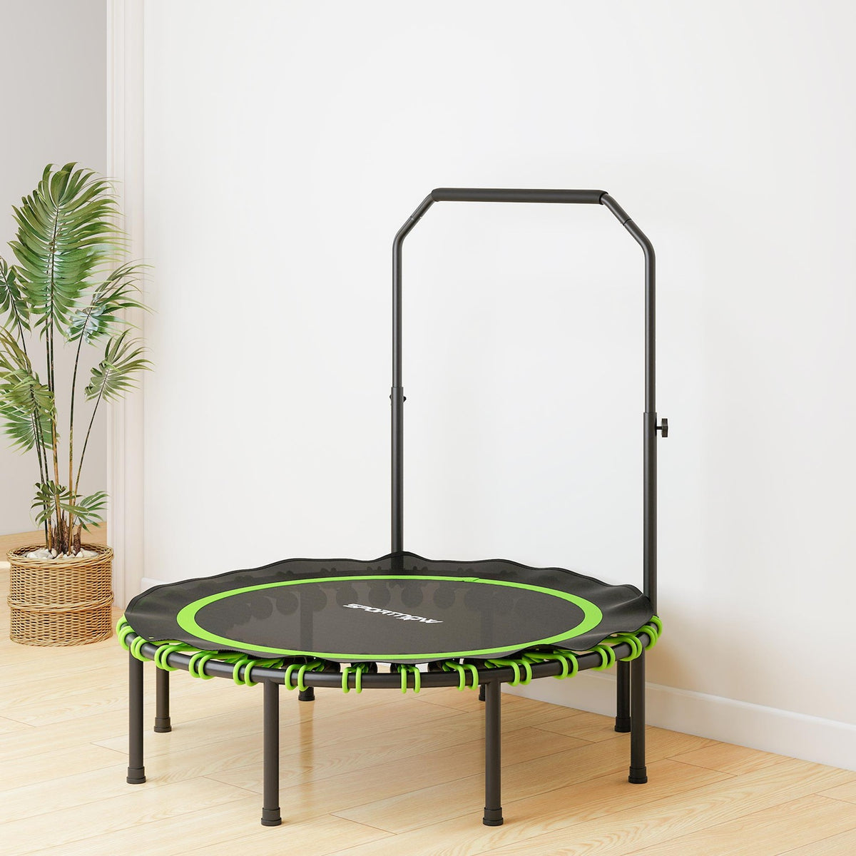 Fitness-trampoline met verstelbare handgreep, voor binnen en buiten, groen