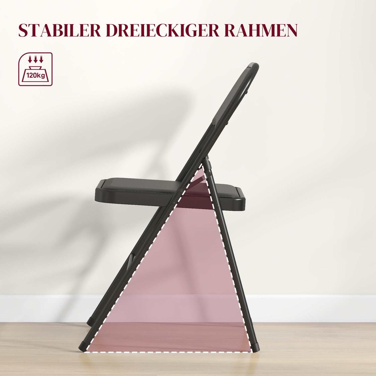 Fällbara stolar i konstläder, vadderade, stålben, svarta