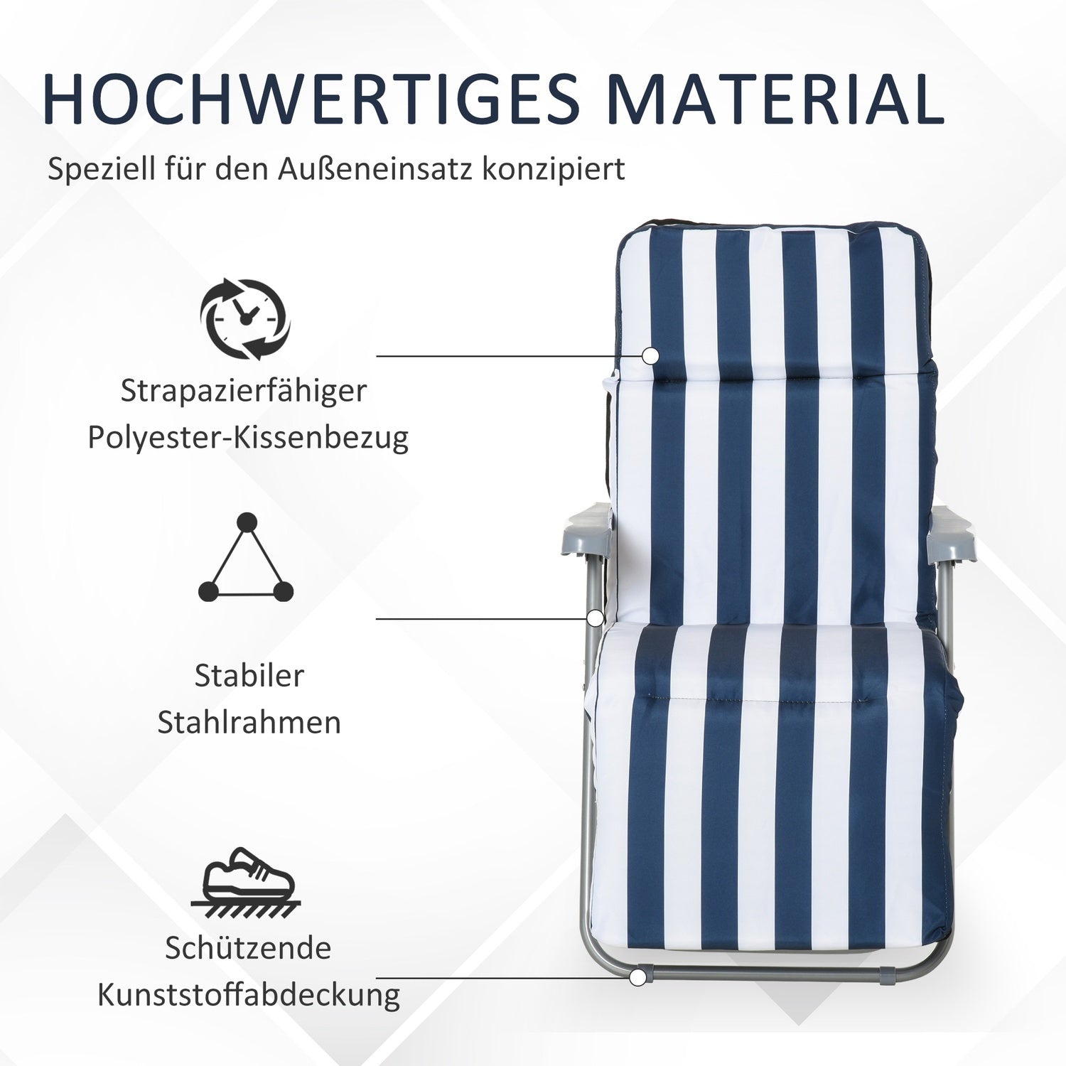 Opvouwbare tuinstoel met kussen – 5 standen, blauw