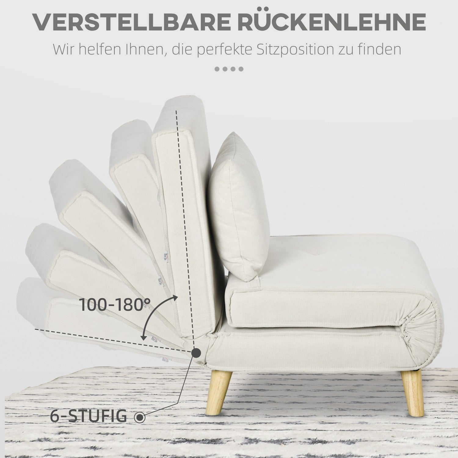 Fällbar sovstol – justerbar, linne, krämvit