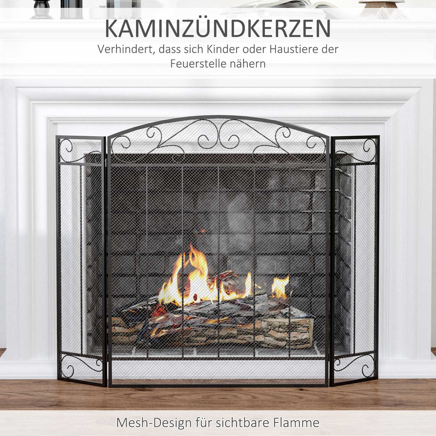 Opvouwbaar haardscherm van staal, 3 panelen, 105 x 80,5 cm, zwart