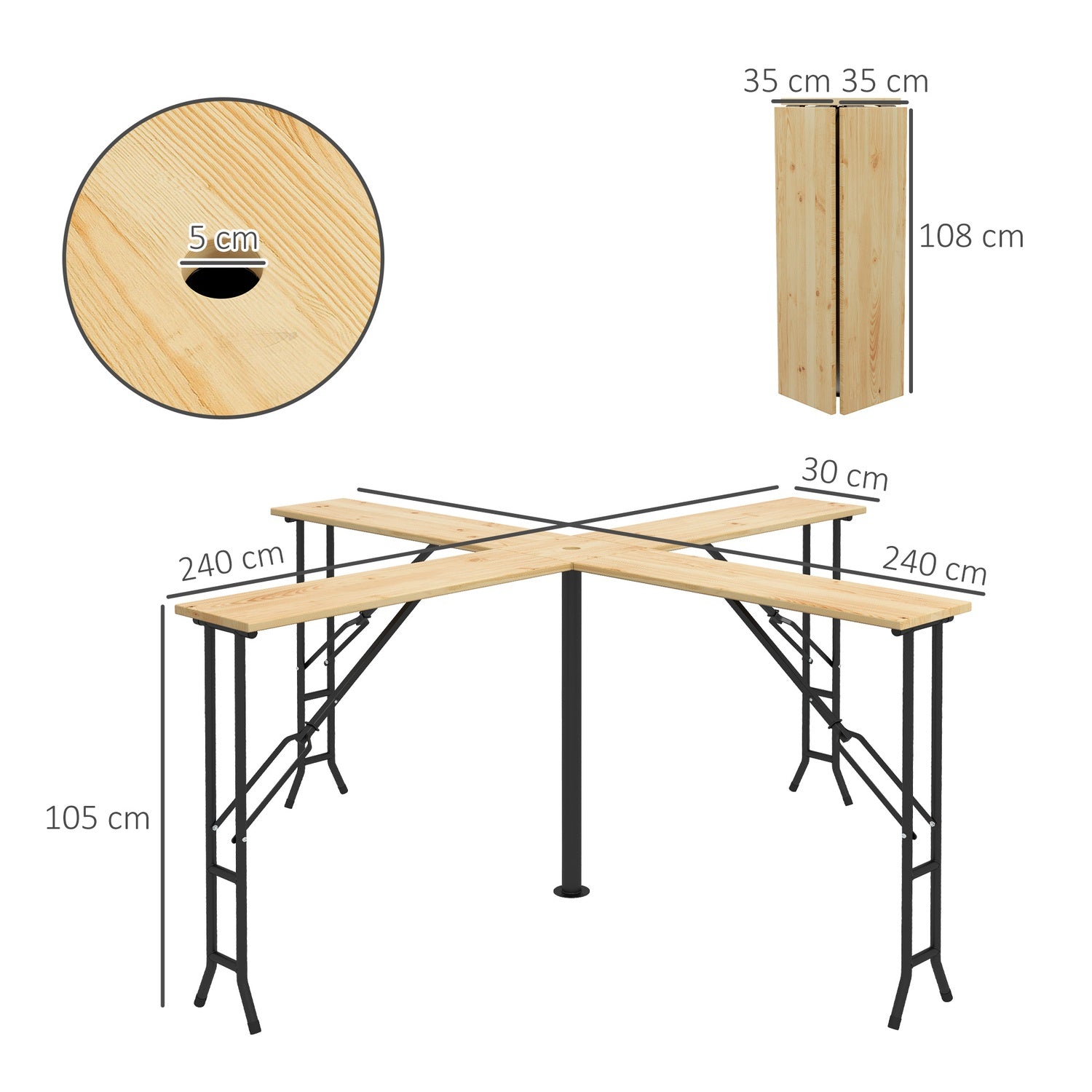 Opvouwbare biertafel voor 20 personen, 105 cm, 120 kg capaciteit