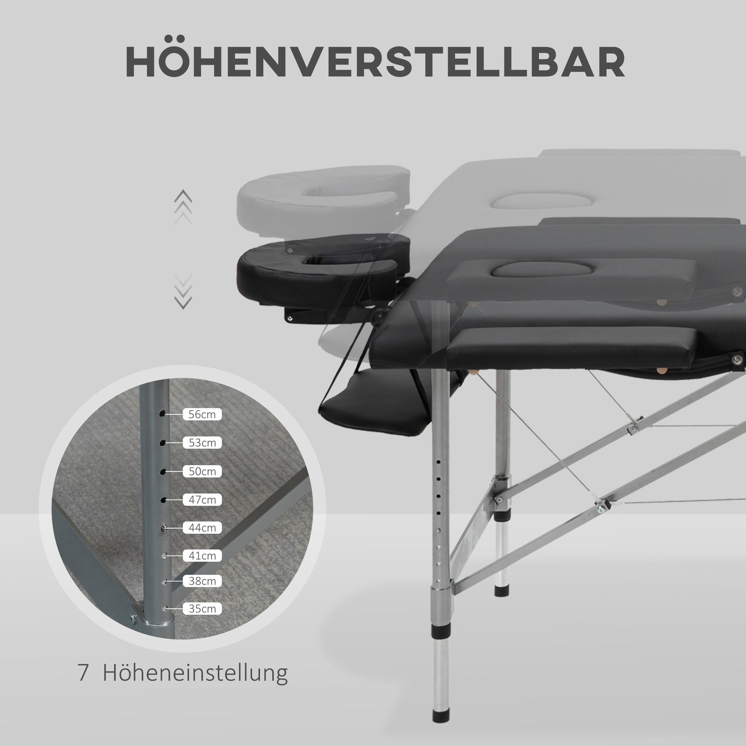 Fällbart massagebänk, 7-zoner, höjdjusterbar, svart