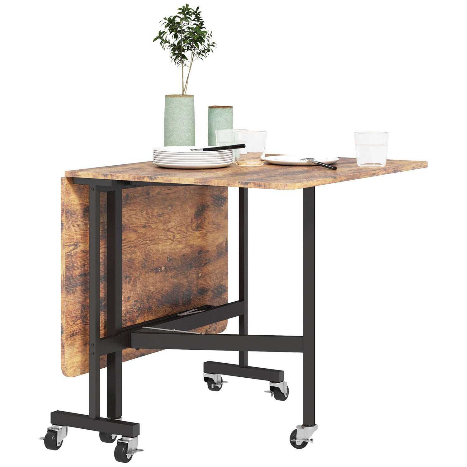Opklapbare eettafel met wielen, Rustiek bruin, 120x80 cm