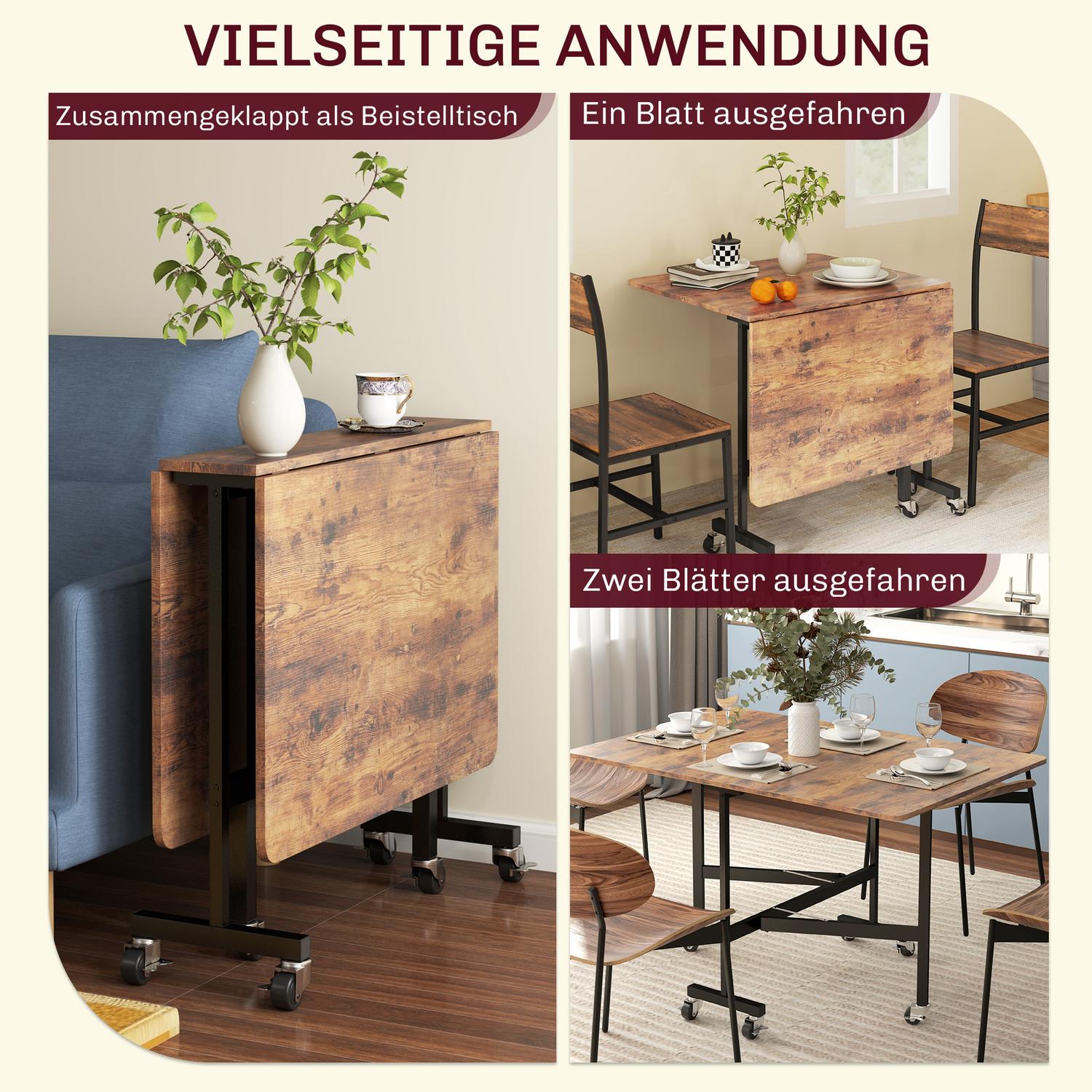 Opklapbare eettafel met wielen, Rustiek bruin, 120x80 cm