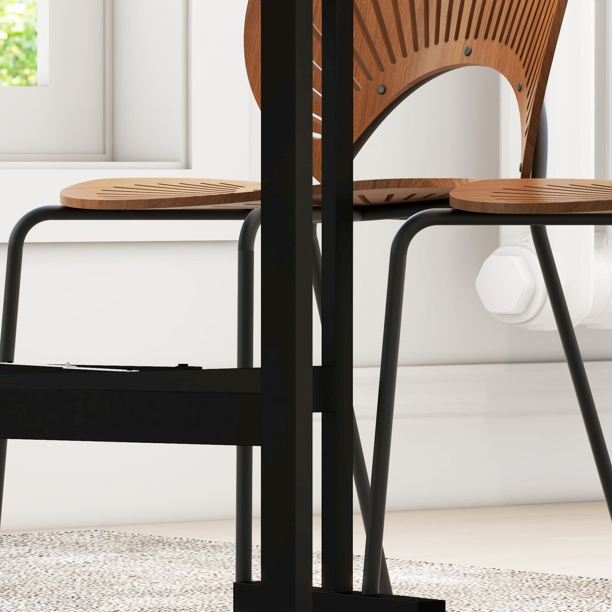 Opvouwbare eettafel met wielen, stalen poten, stoelen 4-6