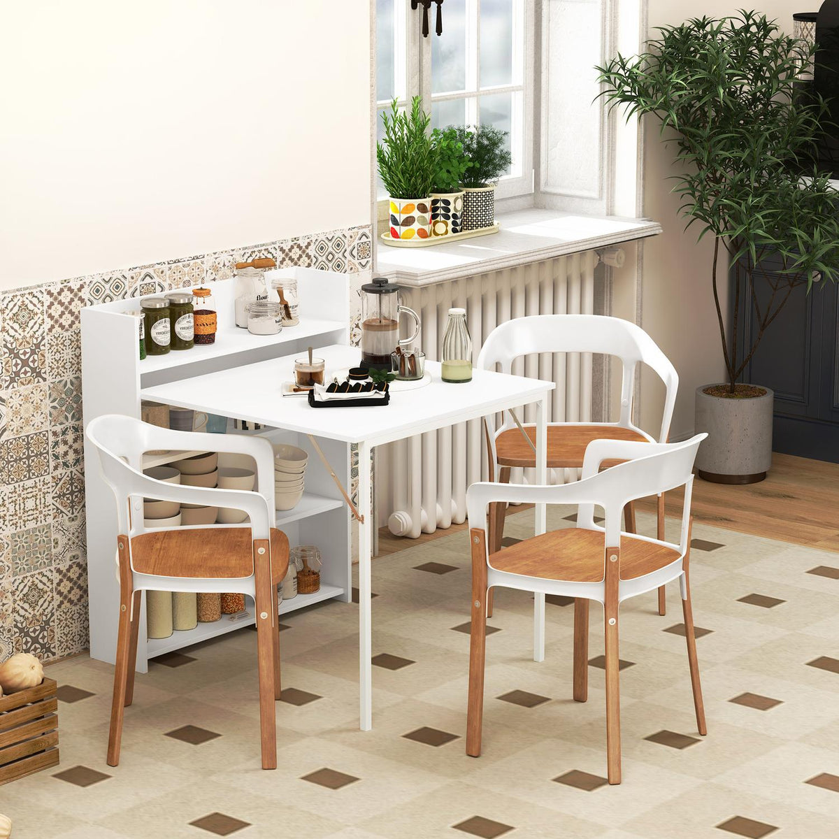 Inklapbare eettafel met planken, Kantelbescherming, Wit