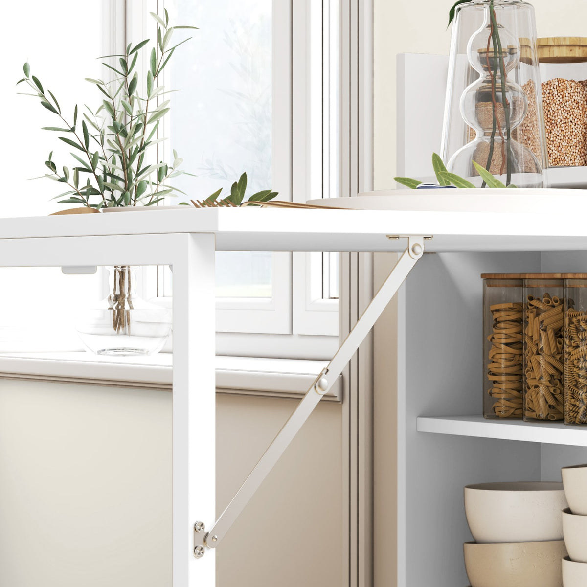 Inklapbare eettafel met planken, Kantelbescherming, Wit