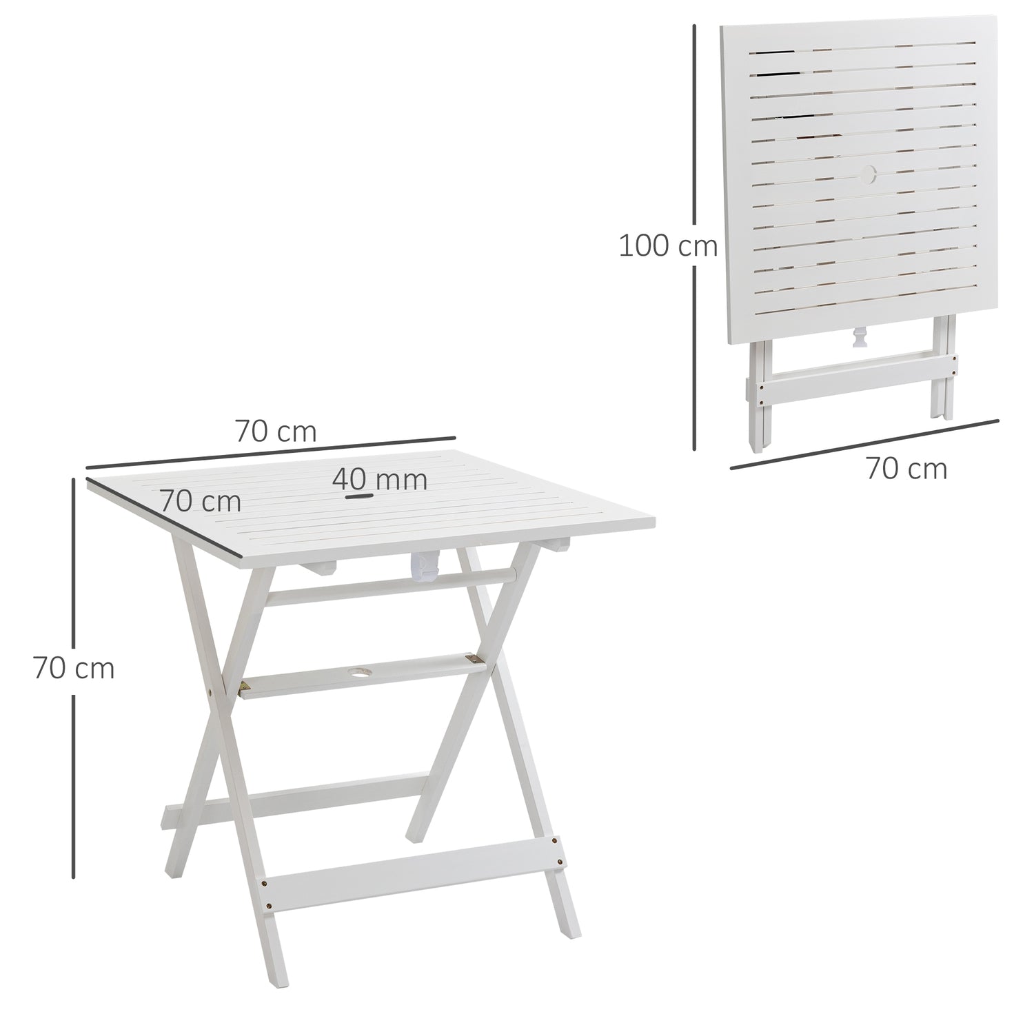 Inklapbare bijzettafel met parasolhouder, populierenhout, 70cm