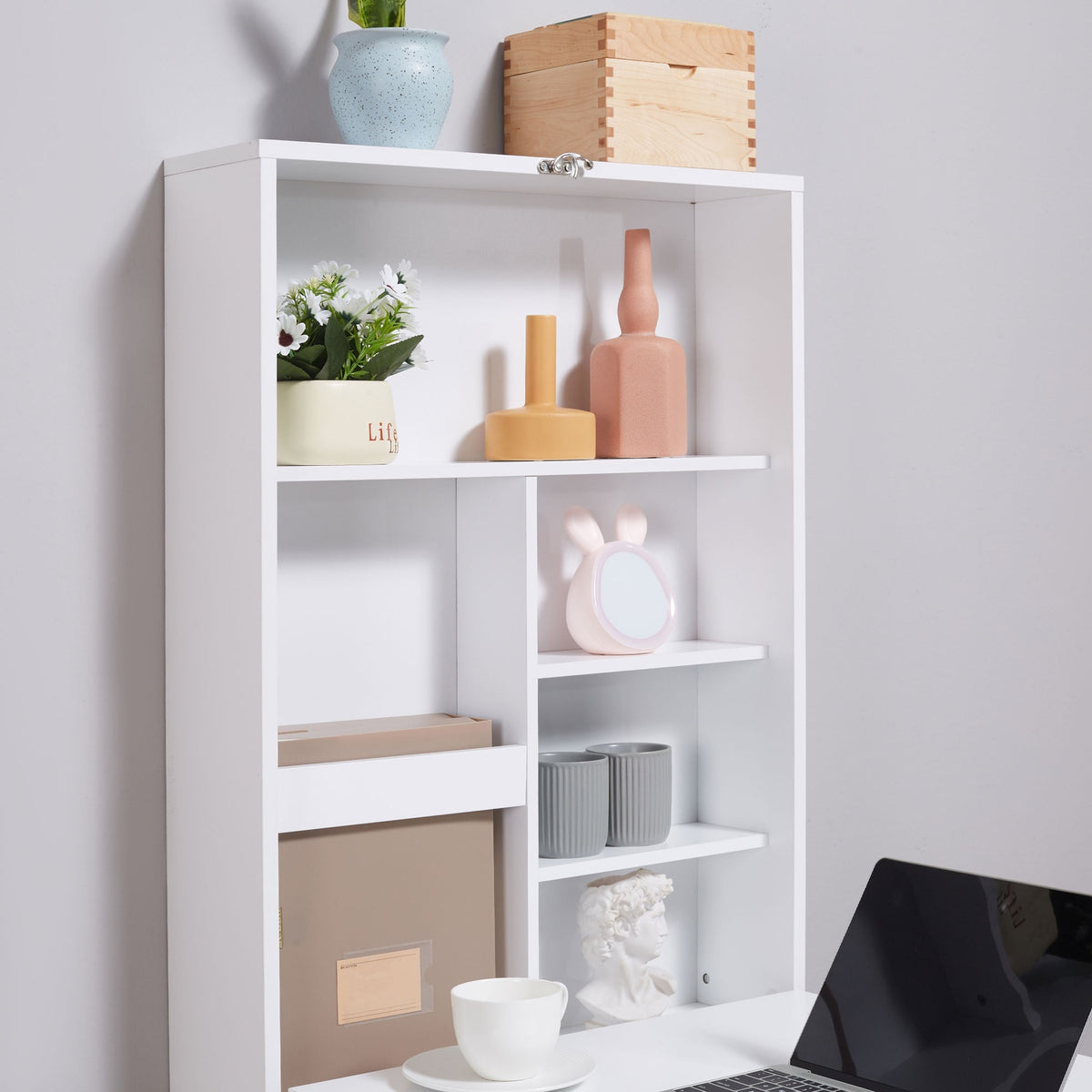 Inklapbaar bureau, 5 vakken, wit & zwart, 60x94,5x147cm