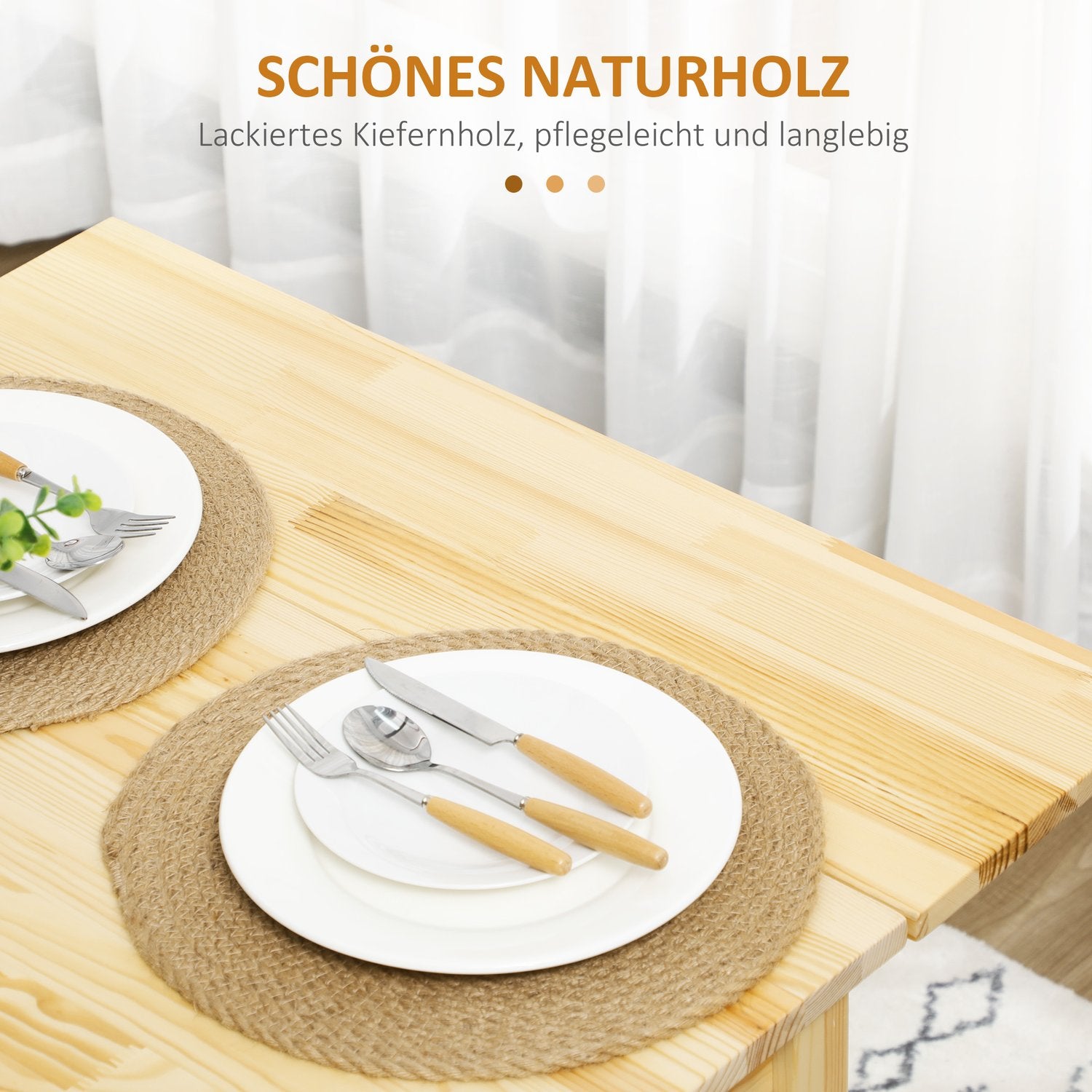 Opklapbare houten tafel voor 2-4 personen, natuurlijke afwerking, 120x80x75cm
