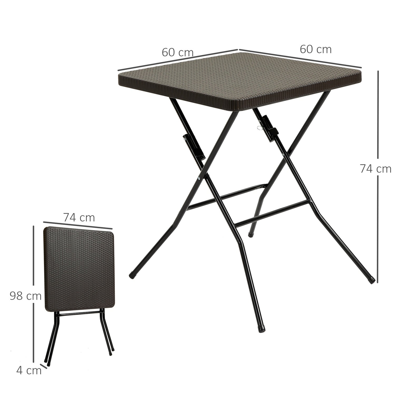 Opvouwbare tuintafel, Kunststof & Metaal, 60x60x74cm, Bruin