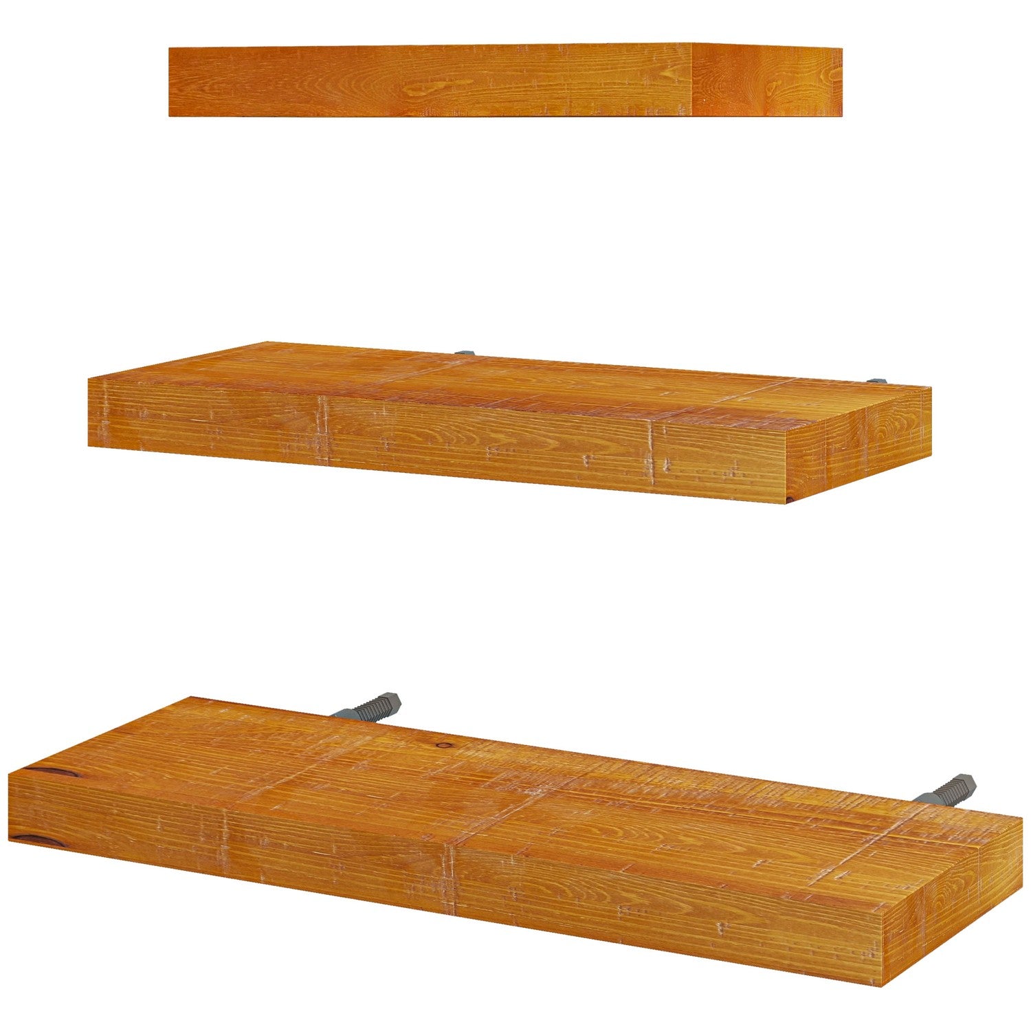 Zwevende wandplanken set van 3, massief hout, bruin