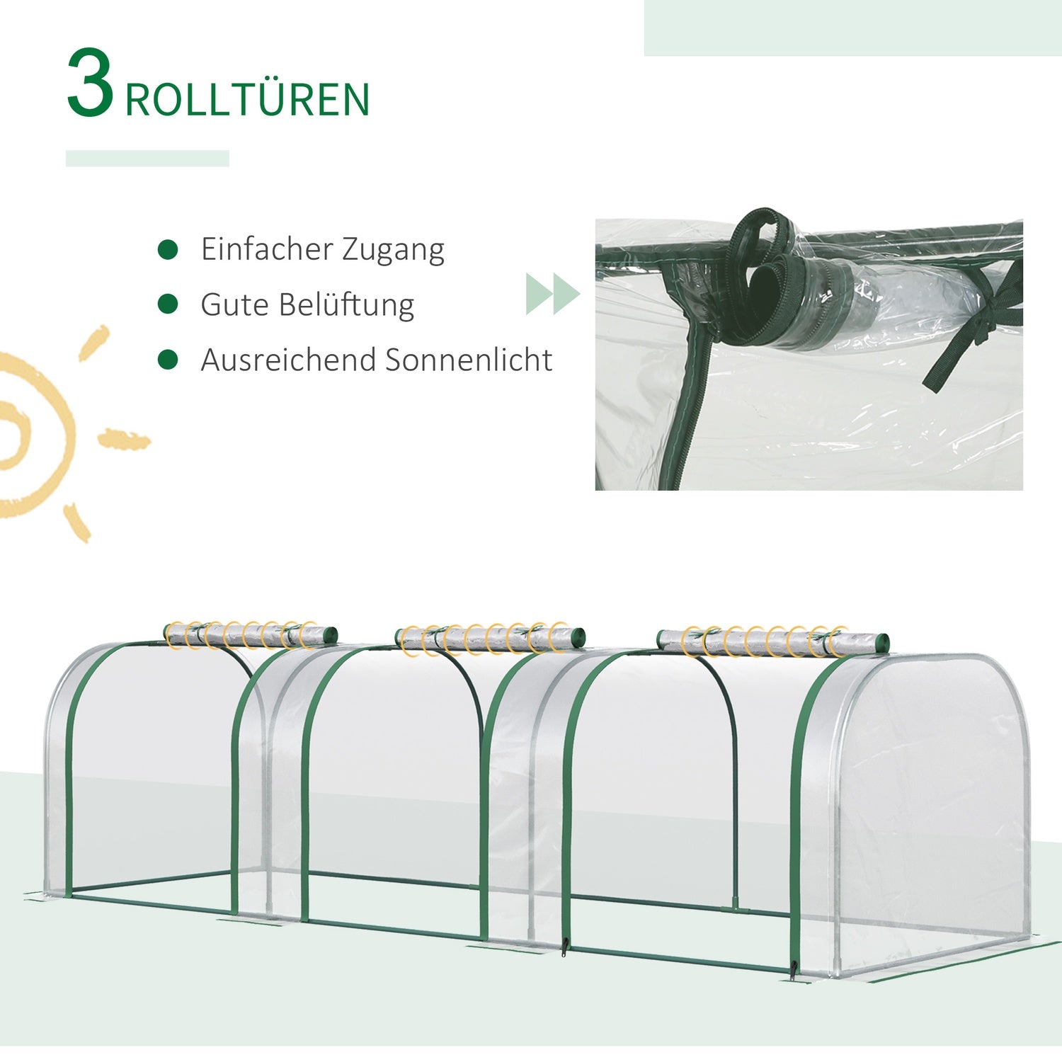 Tunnelkas met deur, stalen frame, 295 x 100 x 80 cm