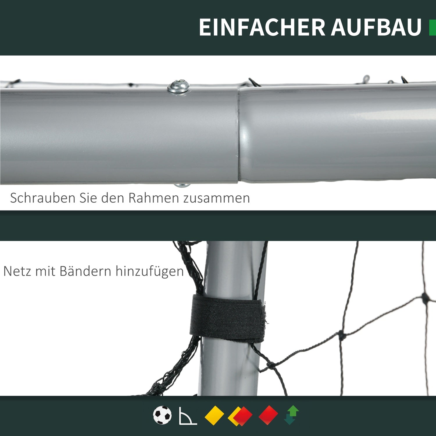 Fussballtor aus Stahl mit PE Mesh, 300x120x200 cm, Grau