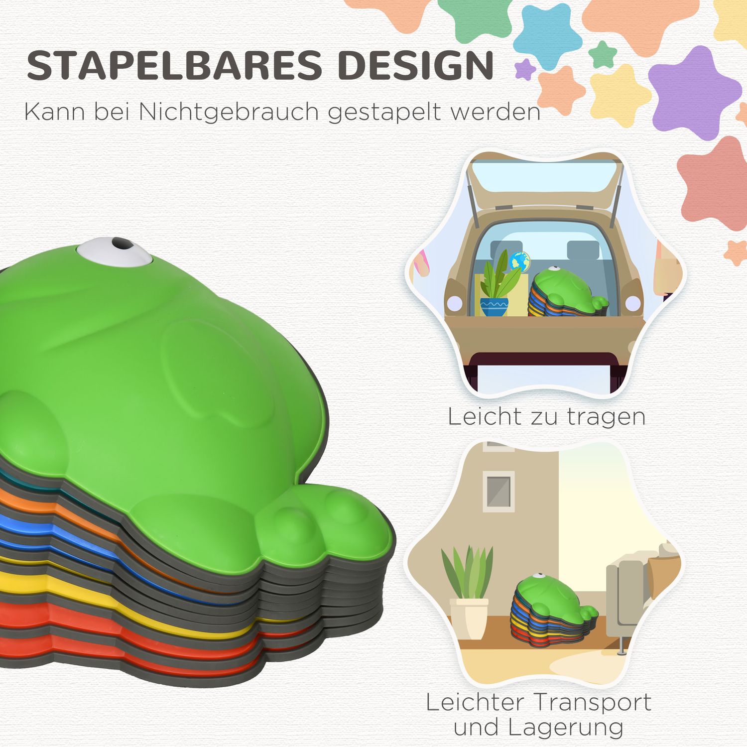 Kleurrijke antislip stapelstenen, set van 9 - Draagvermogen 80 kg
