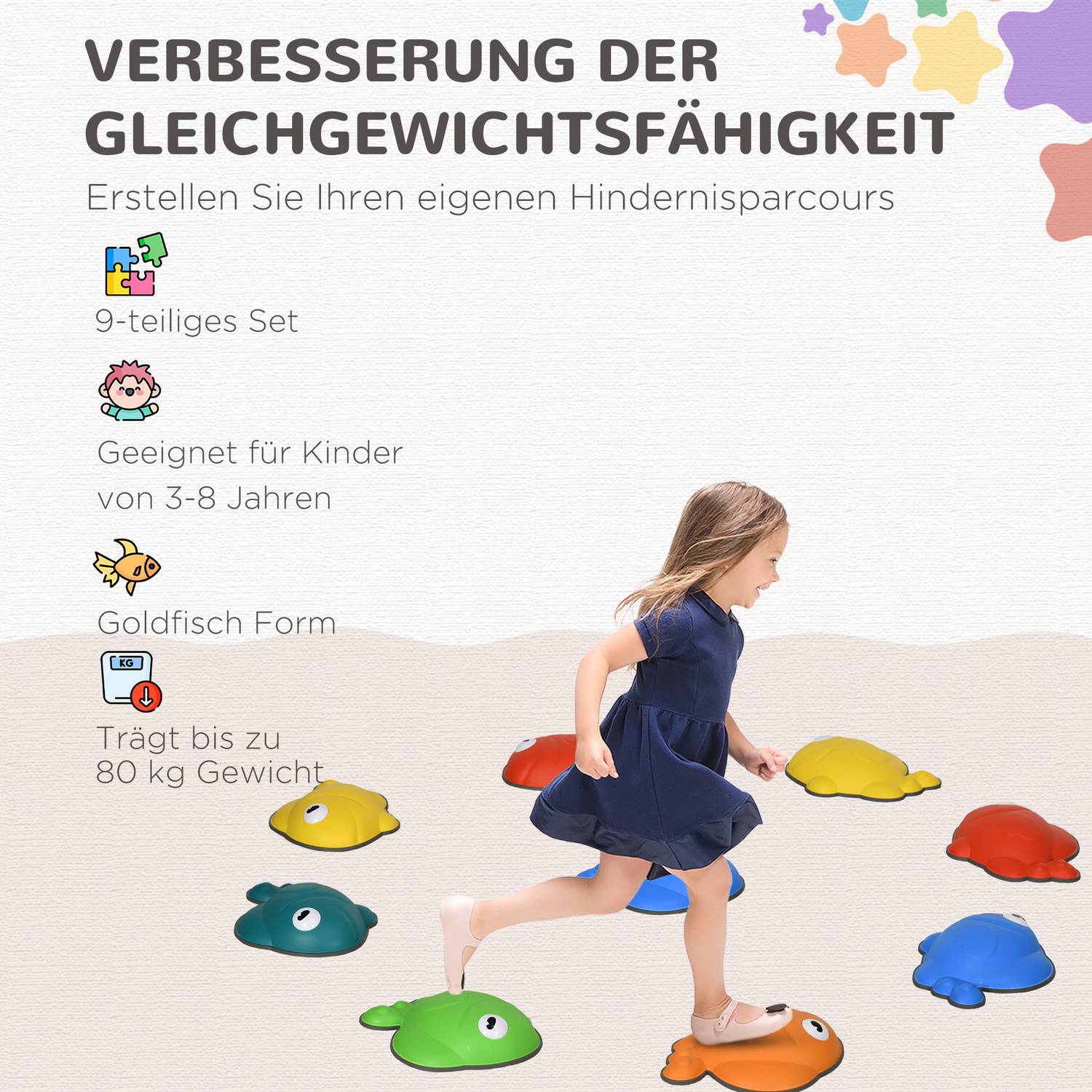 Kleurrijke antislip stapelstenen, set van 9 - Draagvermogen 80 kg