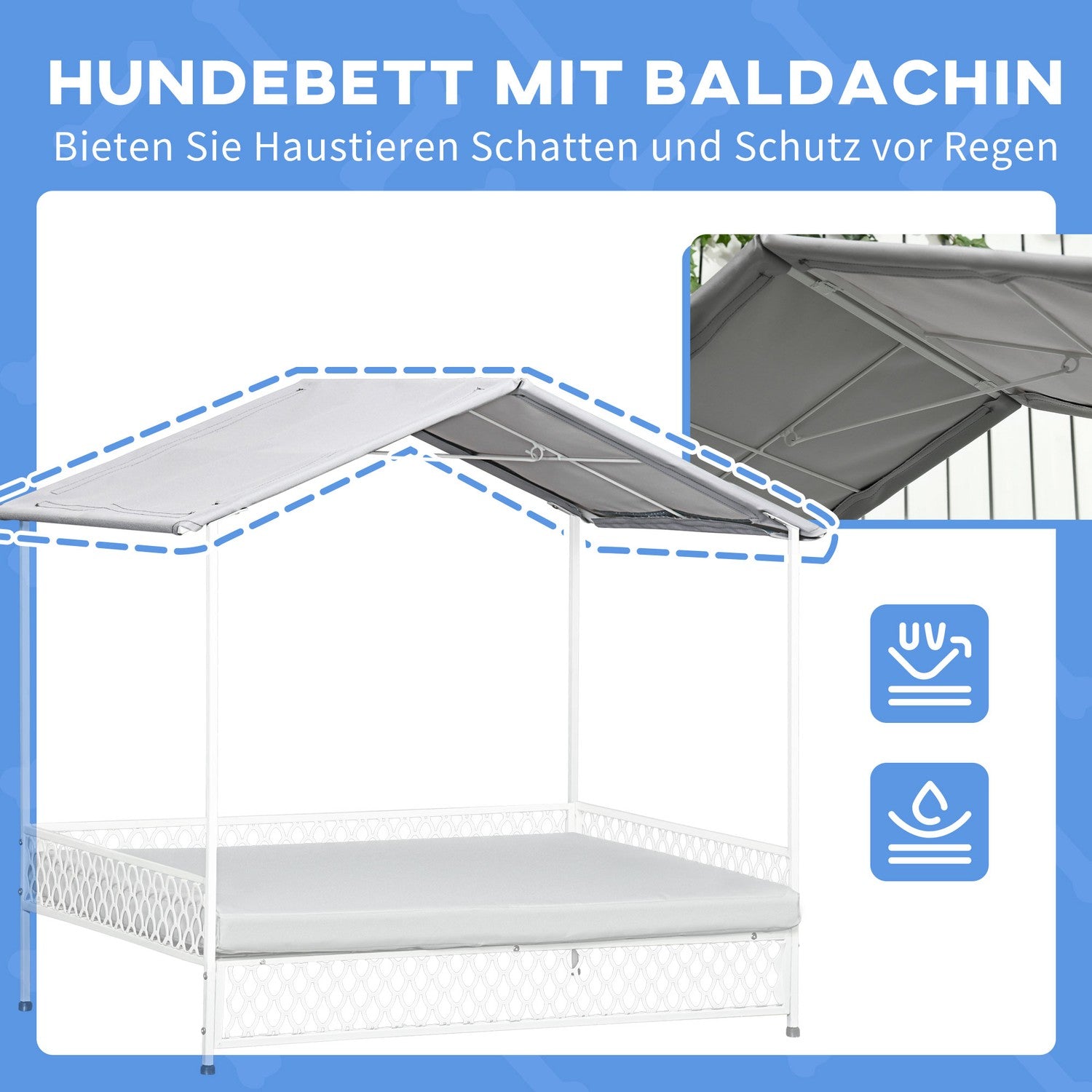 Verhoogd hondenbed met afdak, Grijs, 88X50X78 Cm