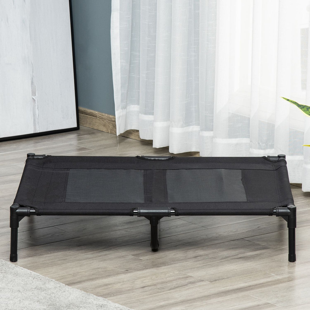 Verhoogd hondenbed voor buiten – Oxford Zwart 92x76x18 cm