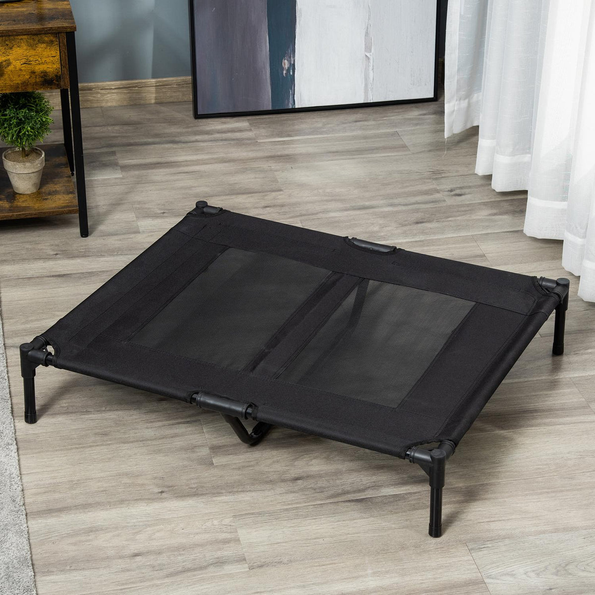Verhoogd hondenbed voor buiten – Oxford Zwart 92x76x18 cm