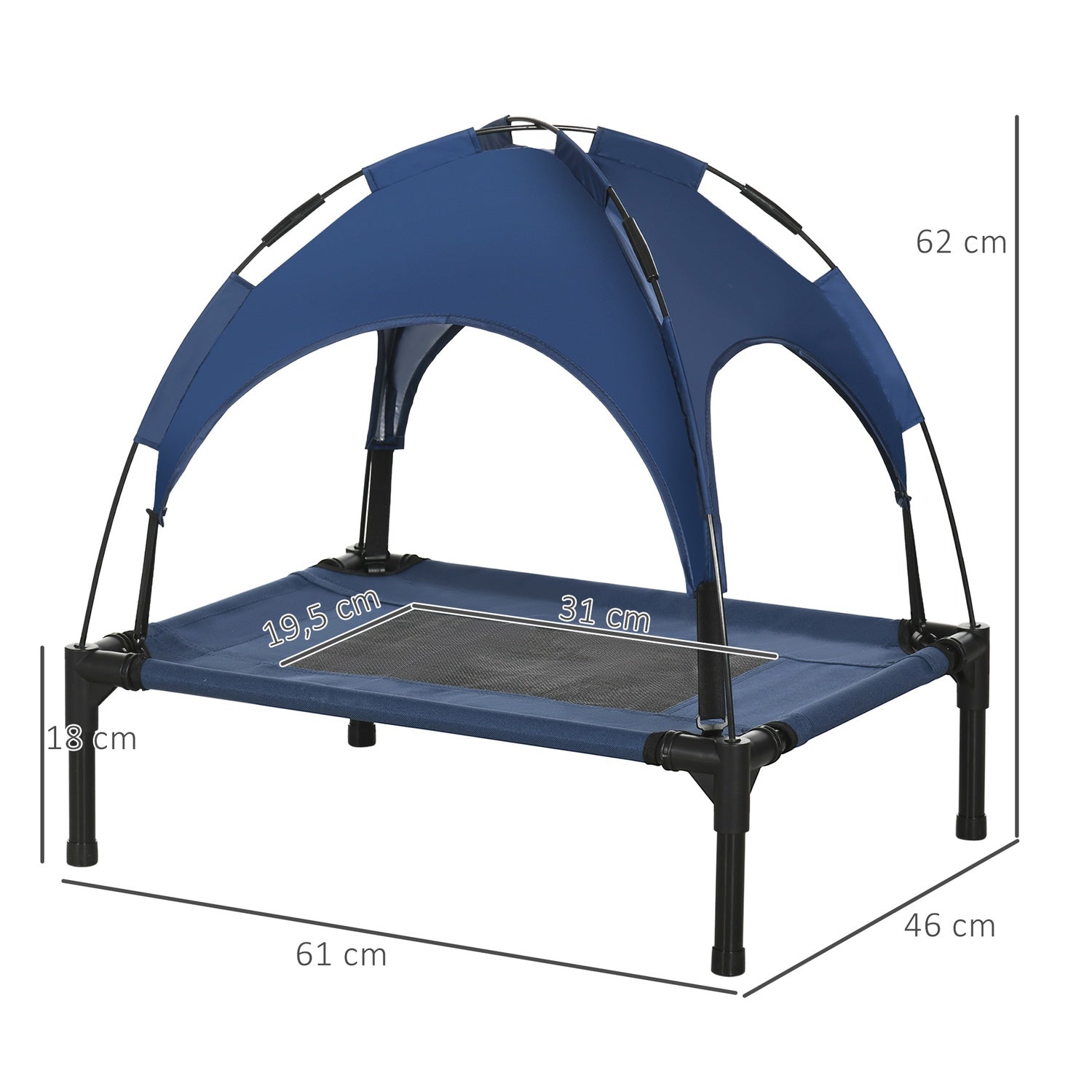Verhoogd hondenbed voor buiten, UV-bescherming, Donkerblauw, 61x46x62cm
