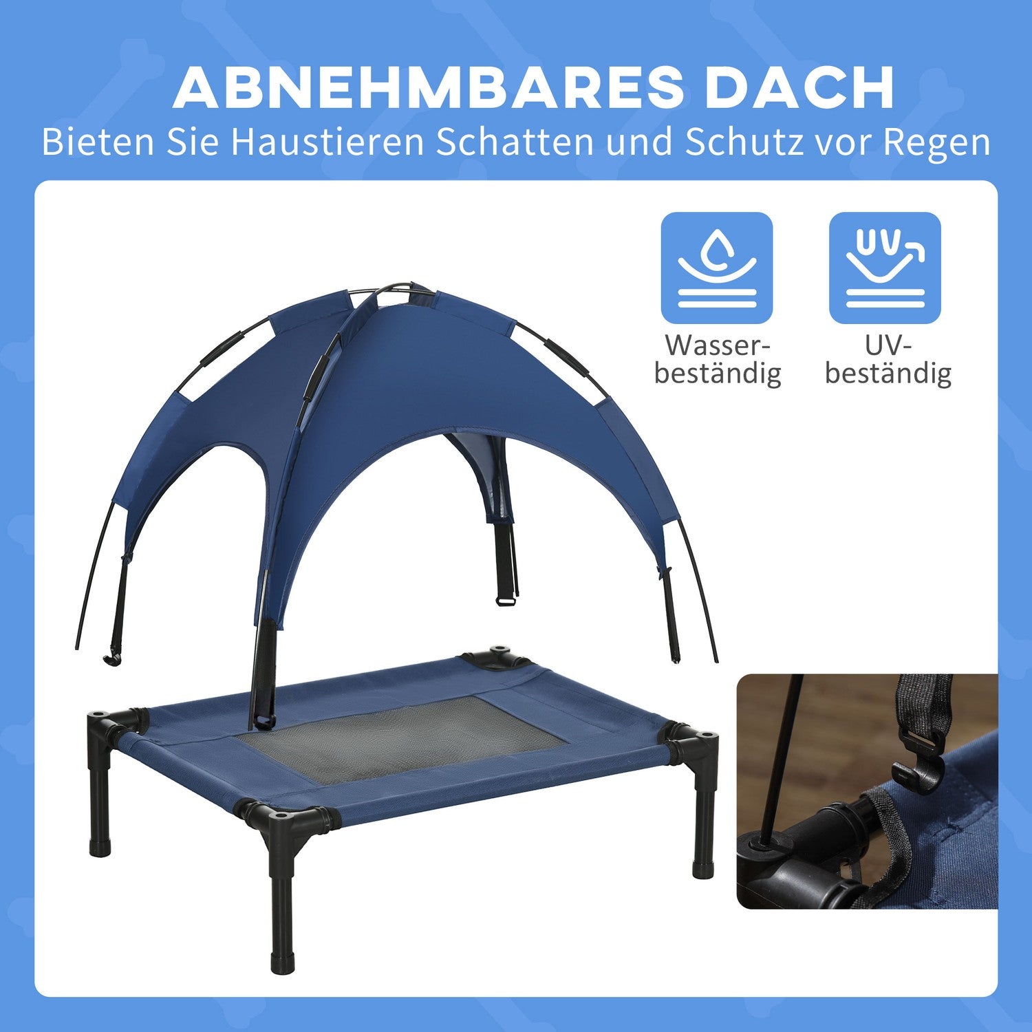 Verhoogd hondenbed voor buiten, UV-bescherming, Donkerblauw, 61x46x62cm