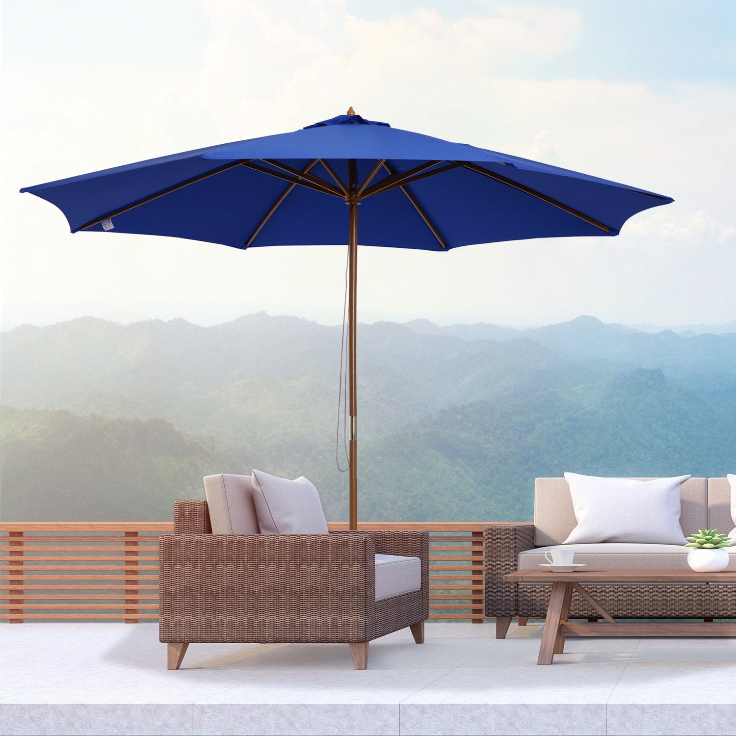 Vrijdragende Balkon Parasol 300 Cm, Bamboe, Blauw