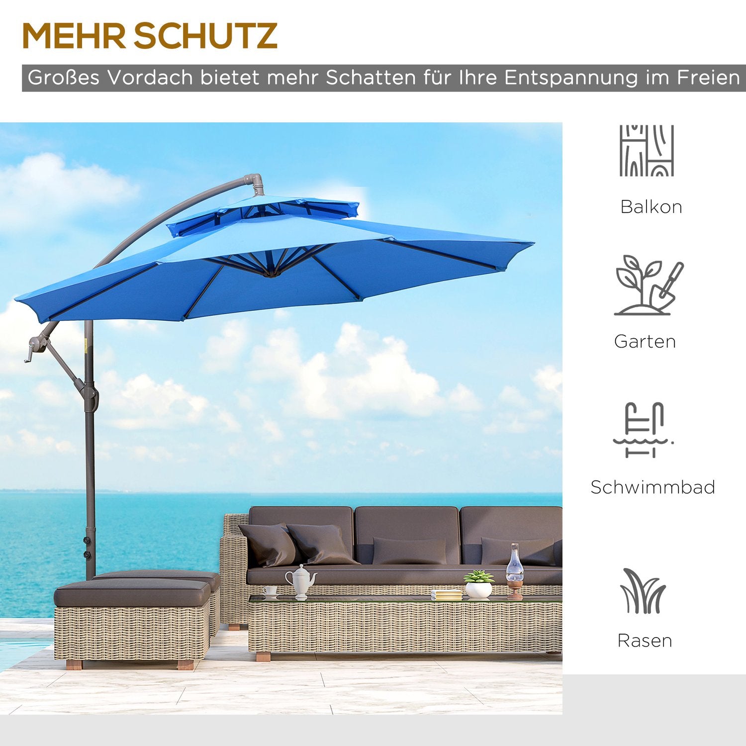 Zweefparasol, 2,67 m, dubbel dak, UV-bescherming