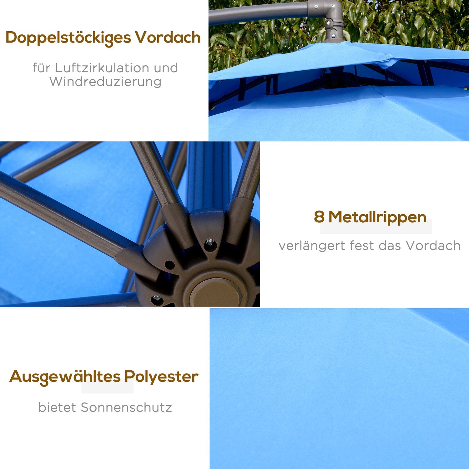 Zweefparasol, 2,67 m, dubbel dak, UV-bescherming