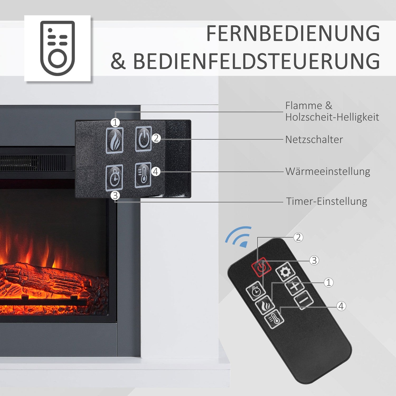 Vrijstaande LED elektrische haard, vlameffect, MDF, wit