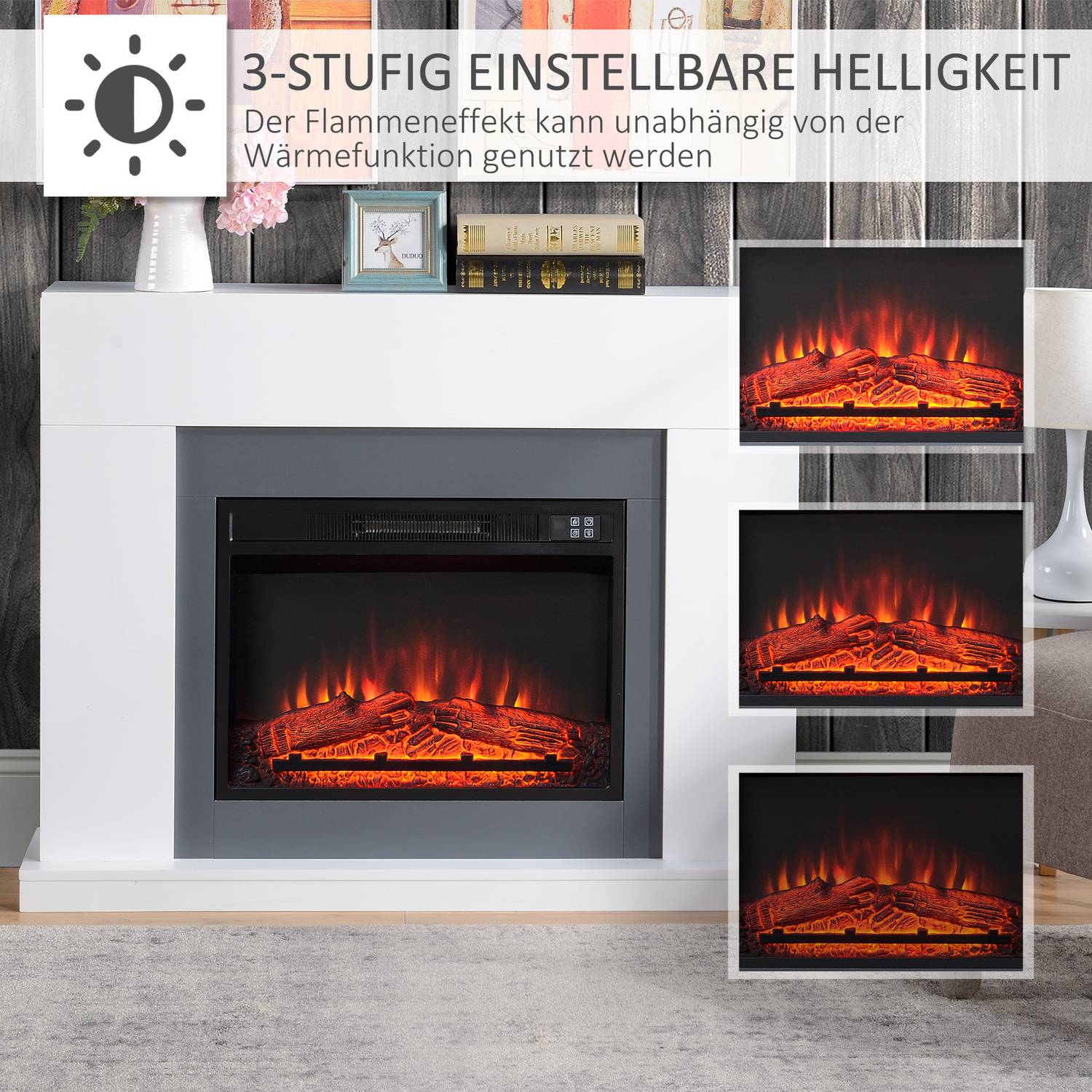 Vrijstaande LED elektrische haard, vlameffect, MDF, wit