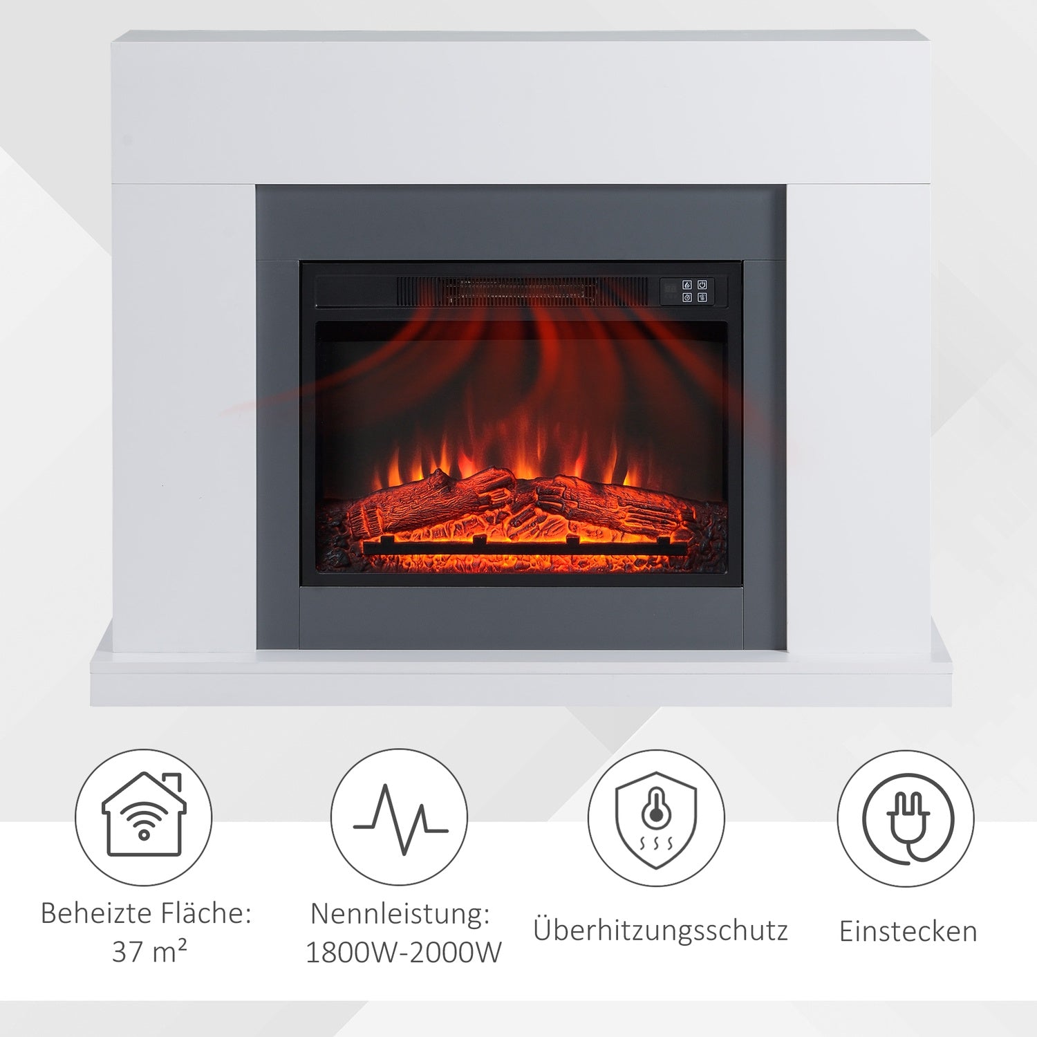 Vrijstaande LED elektrische haard, vlameffect, MDF, wit