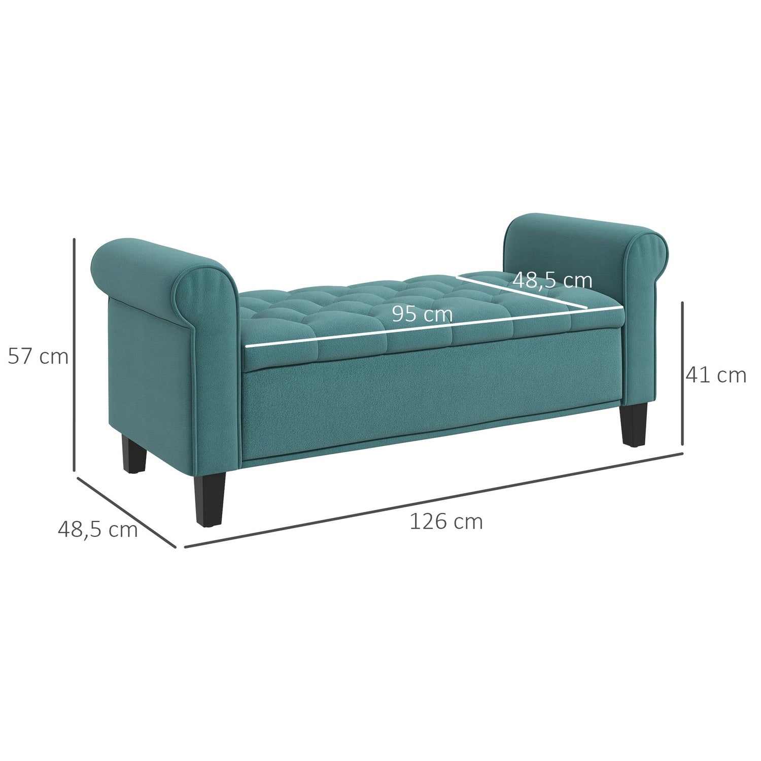 Truhenbank aus grünem Samt, Kapazität 120 kg, 126x48,5x47 cm